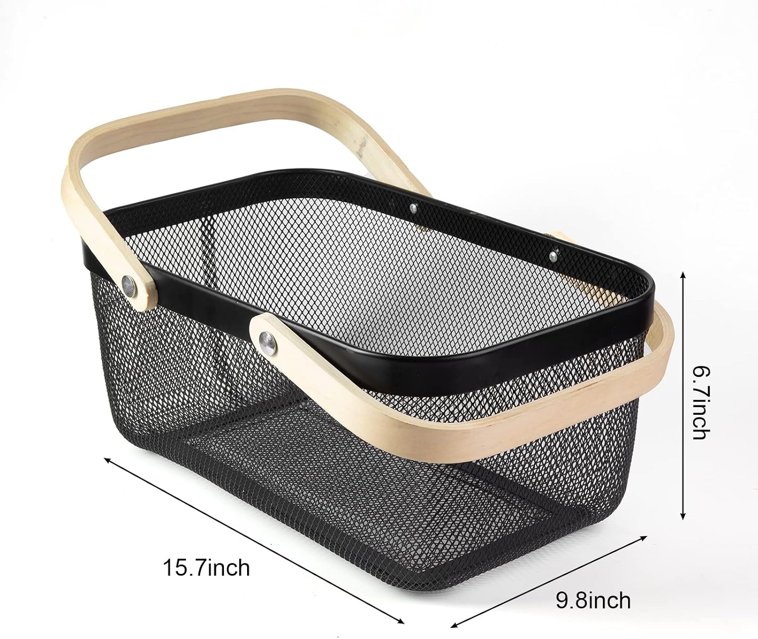 Portable Garden Harvest Basket-Mesh Design Natural Bamboo Handle Wire Storage Baskets,Mesh Basket with Handle Organize