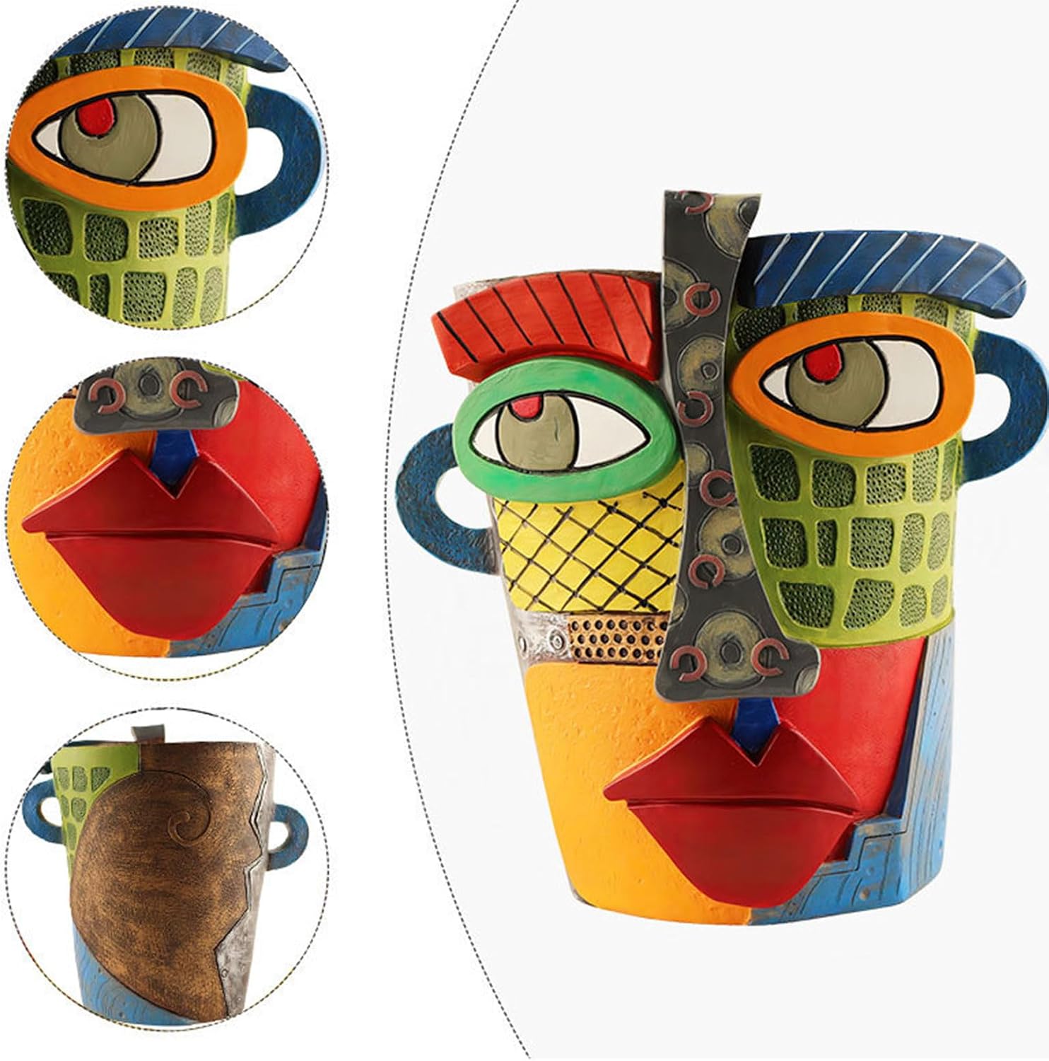 Picasso Brutalist Abstract Beauty Face Flower Pot Ornaments - Unique Face Planters Pots Rainbow Head Planter Decorative