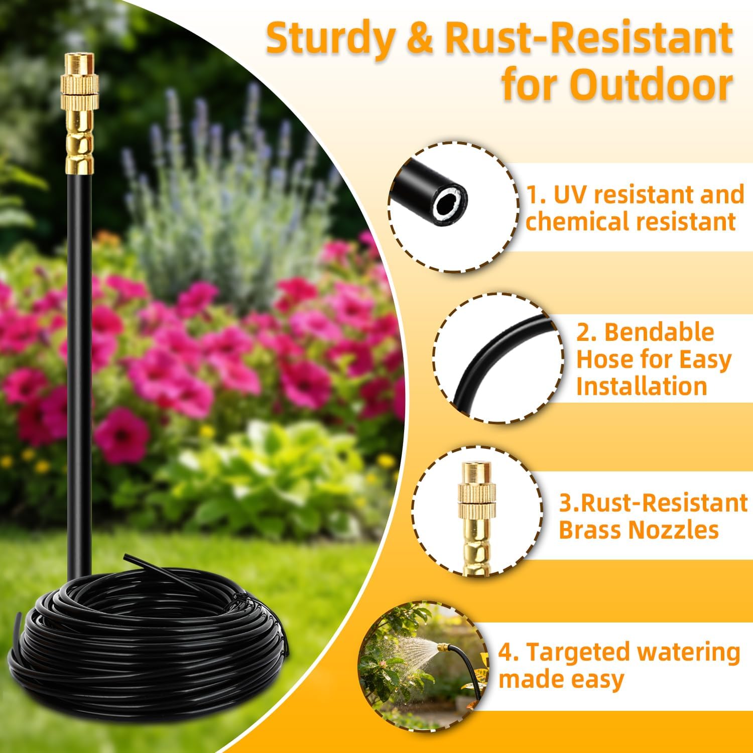 100FT 1/4" Drip Irrigation System, 2026 Upgrade Garden Irrigation Kit with 24pcs 360° Adjustable Copper Nozzles, DIY