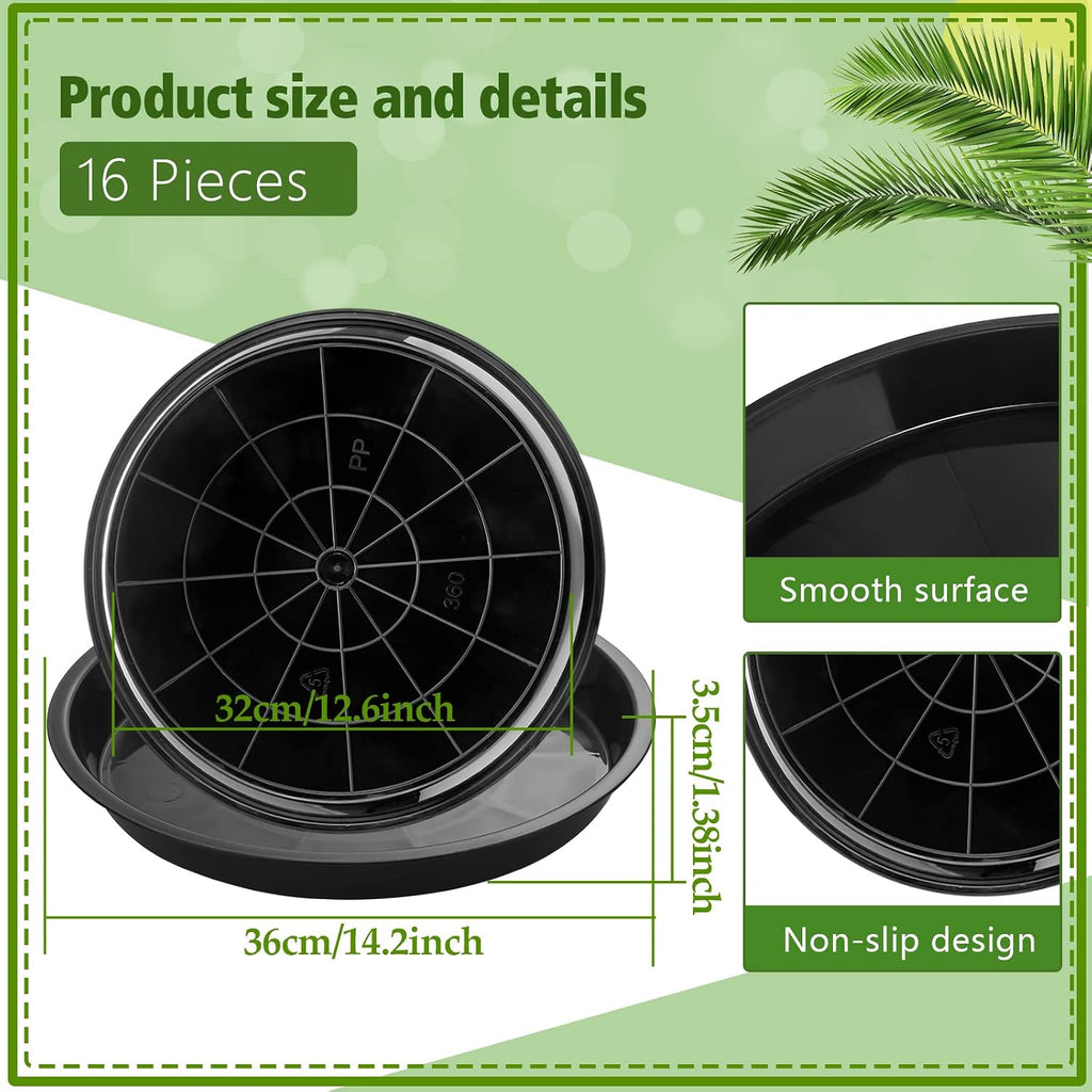 Honeydak 16 Pack 14.2 Inch Plant Saucer Plastic Plant Water Tray Plastic Saucers for Indoors Outdoors Round Pot Planter