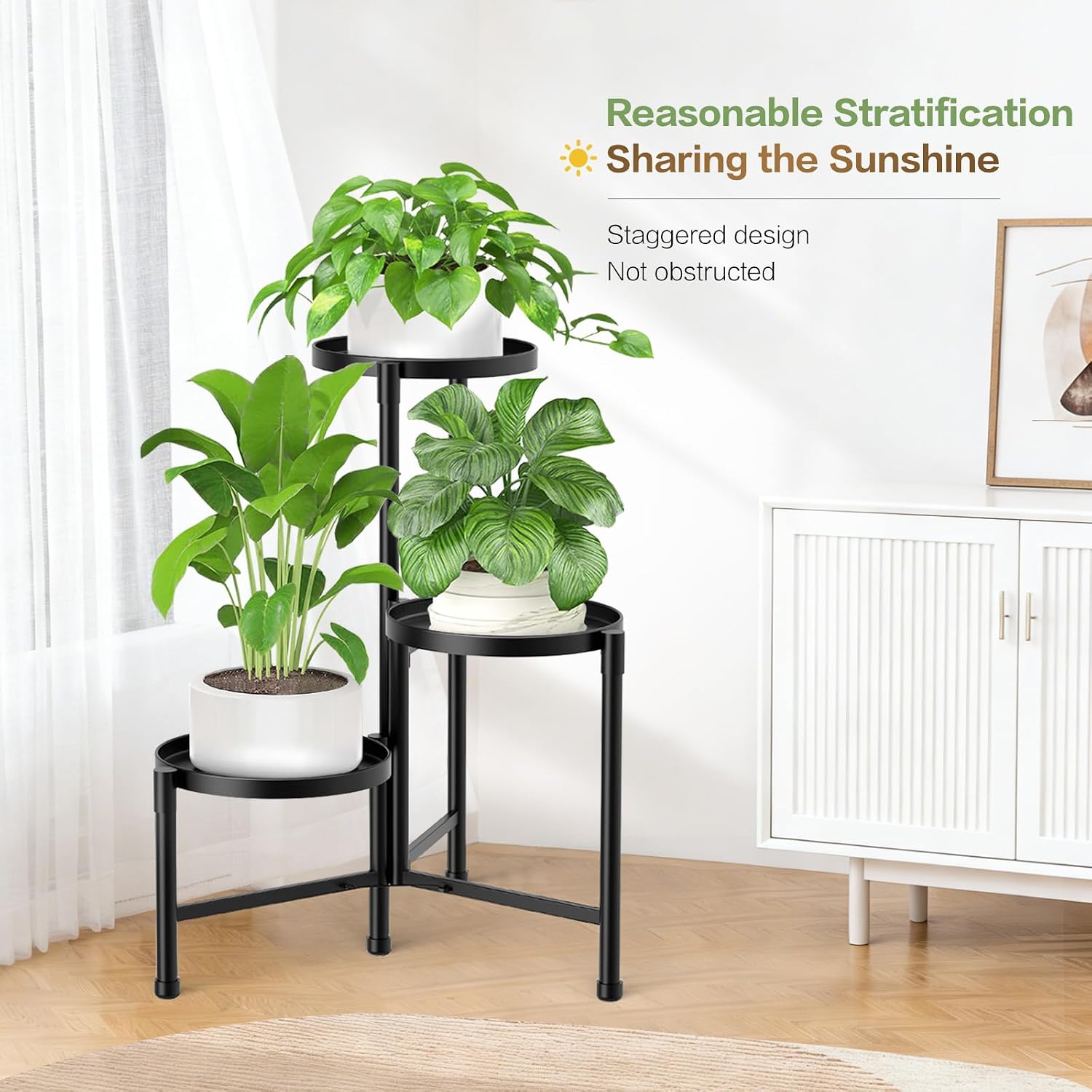 3 Tier Metal Corner Plant Stand Indoor Outdoor, Heightened widened 30'' Tall Multiple Flower Pot Display Holder, Iron