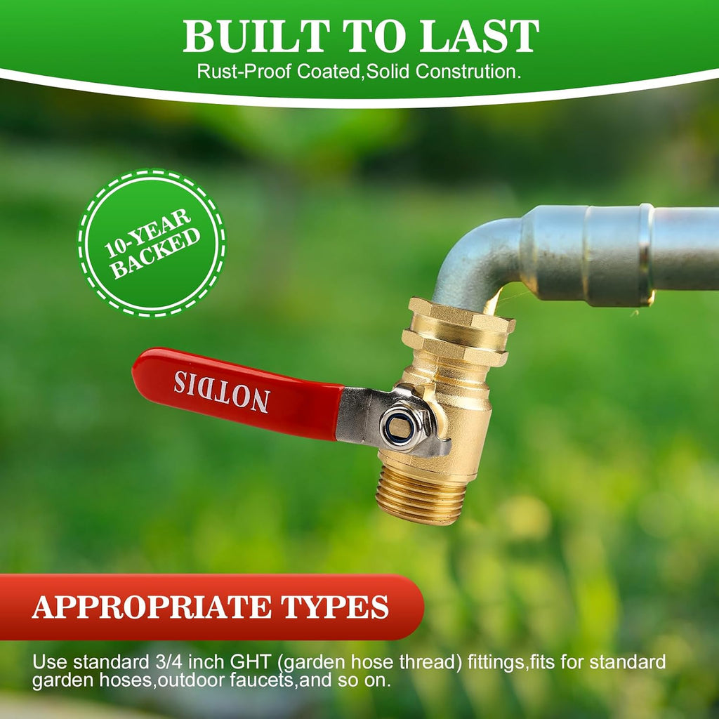 Brass Garden Hose Shut Off Valve with Full-Flow Design - Heavy Duty 3/4" GHT Connector, 304 Stainless Steel Handle - 2