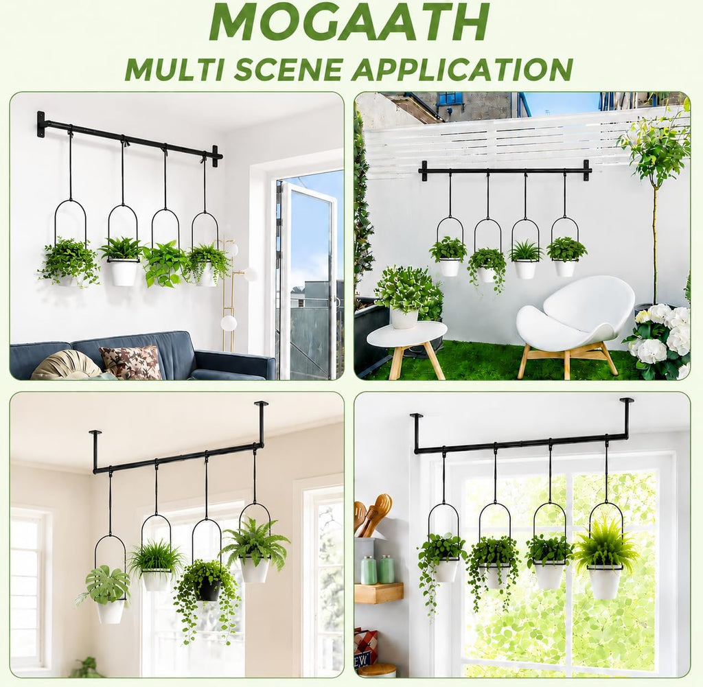 Window Plant Hanger with 4 Pots, 40 Inch Adjustable Hanging Planters for Indoor Plants, Metal Wall/Ceiling Plant Rod