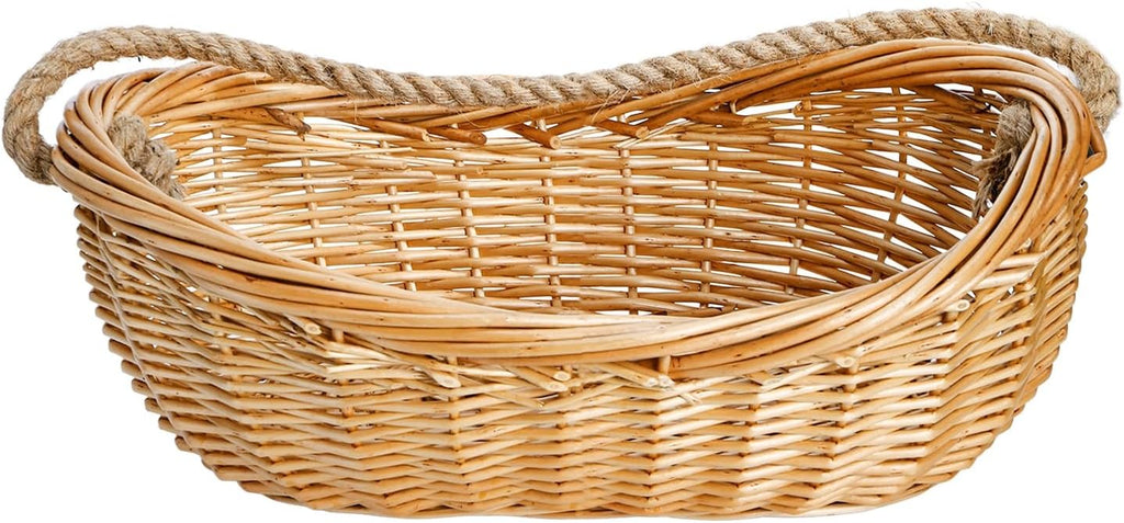 Wicker Woven Basket with Jute Rope Handle, Large Garden Harvest Basket for Gathering Vegetables, Multi-functional Fruit