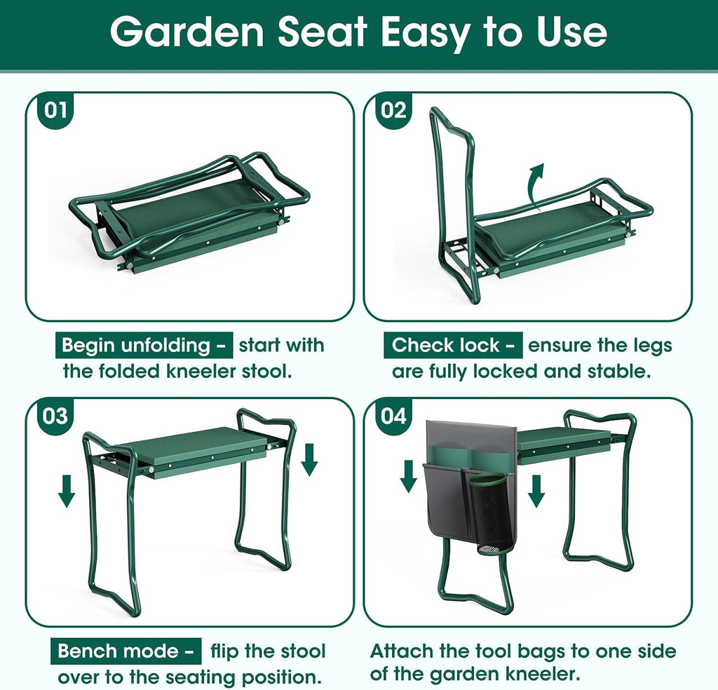 OAOA innovation 2-in-1 Garden Kneeler with Umbrella, Kneeling Bench & Grey Umbrella, Portable Stool 330lb Capacity