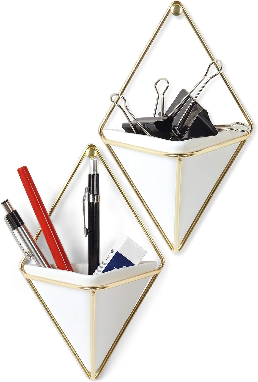 Umbra Trigg Hanging Planter for Small Plants, Set of 2, Small, White/Brass
