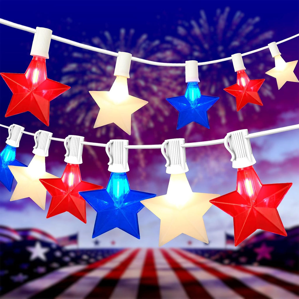 25FT Red White and Blue LED Star Lights