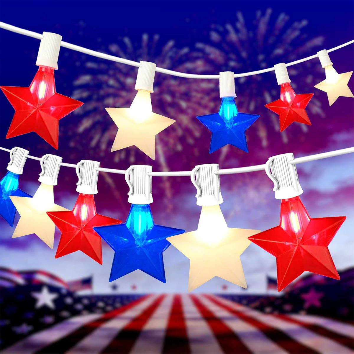 25FT Red White and Blue LED Star Lights