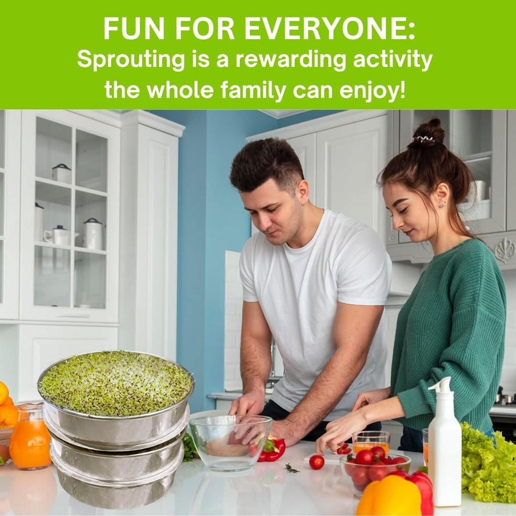 Stainless Steel Sprouting Trays - 3-Tier Seed Sprouter with Lid & Scraper | 3-tier stainless sprouting kit with lid for