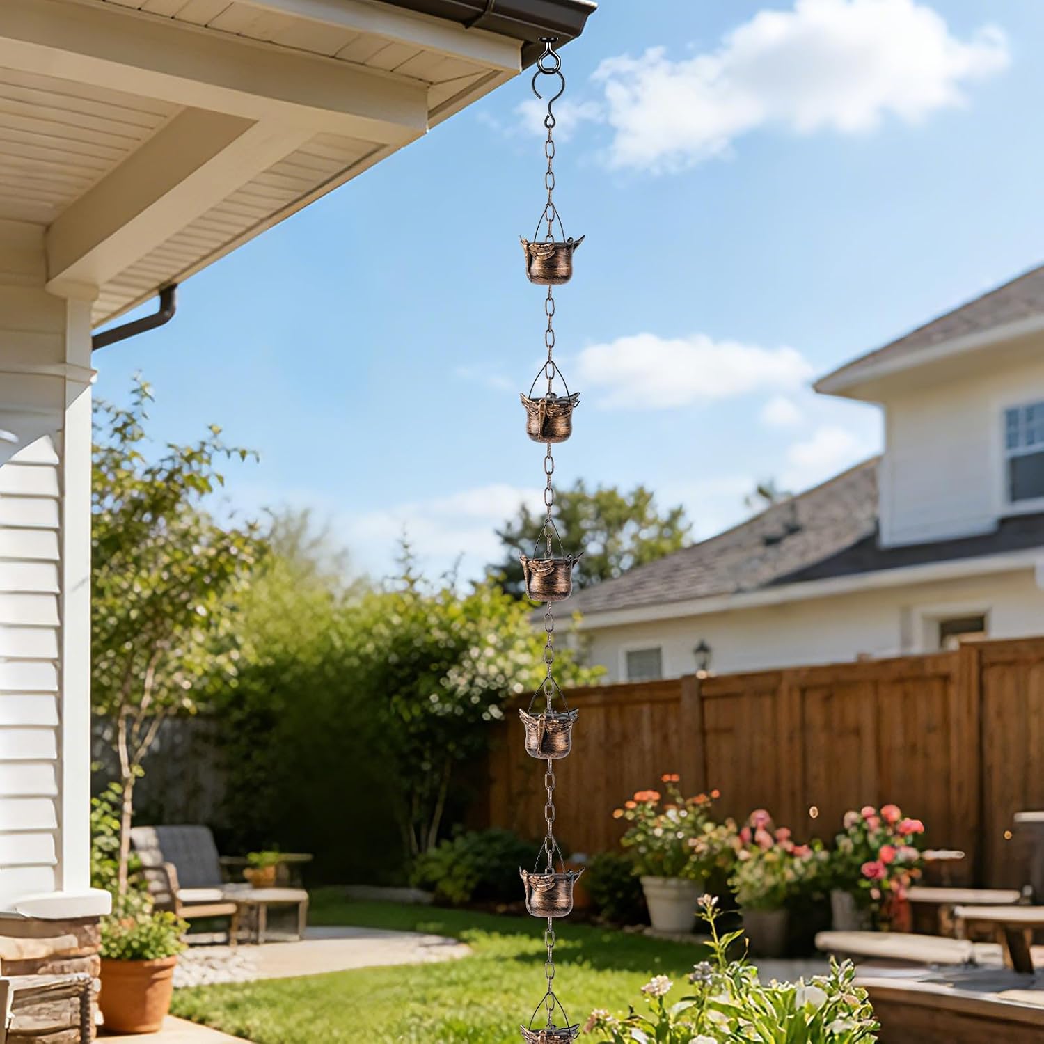 Metal Rain Chains for Gutters, Decorative Cup & Petal Rain Catcher Chains, Outdoor Garden Downspout Diverter Ornaments