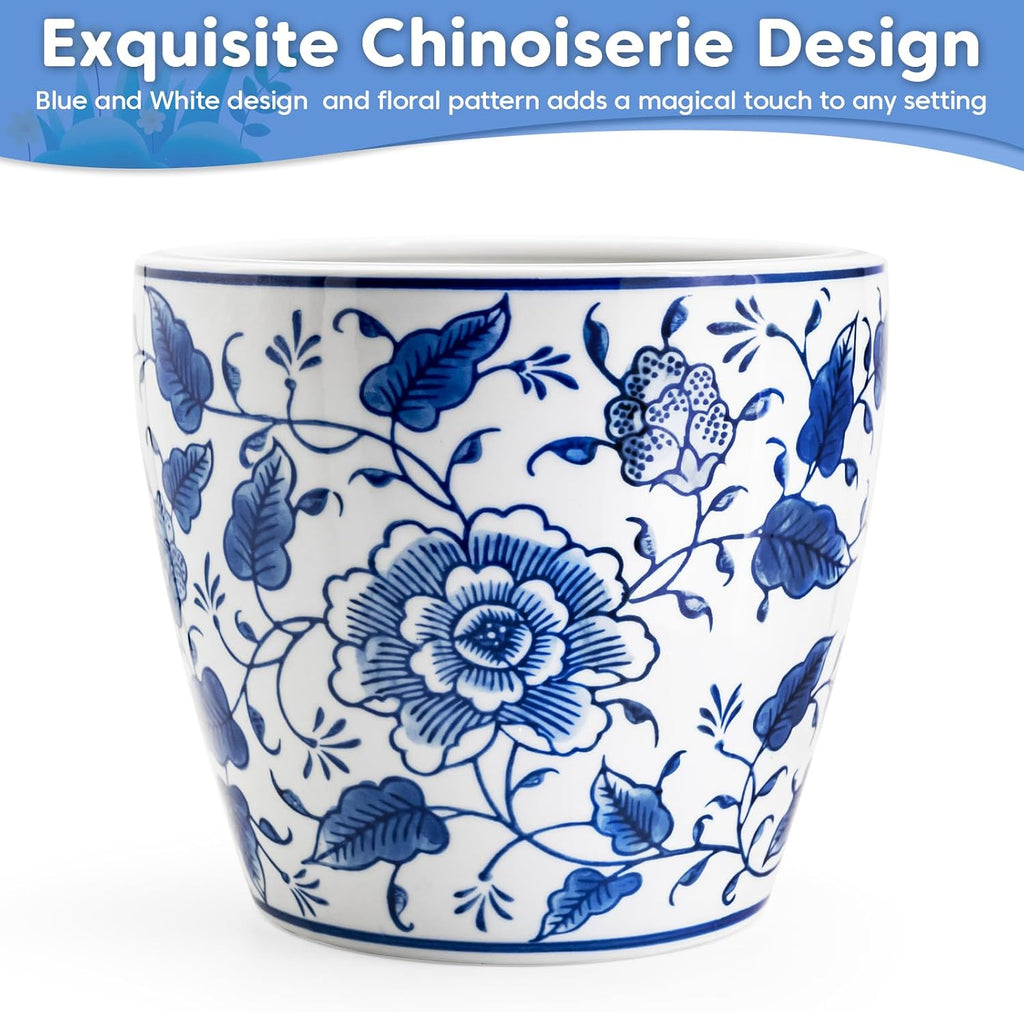 HakkaGirl 8 inch Ceramic Planters for Indoor Plants, Chinoiserie Decor Ceramic Pots for Plants Flower Plant Pots Indoor