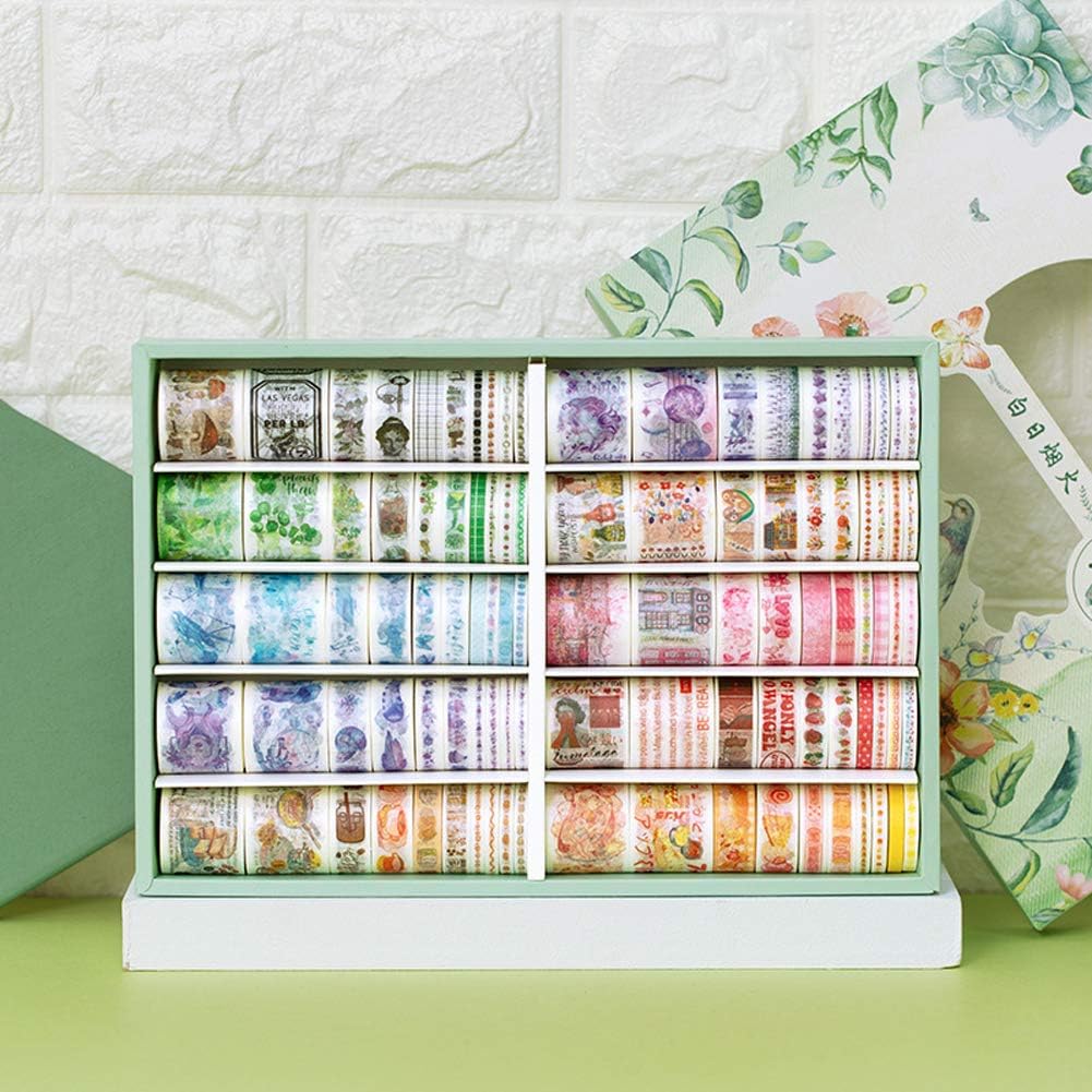 ZDOLAKIDS 100 Rolls Kawaii Washi Paper Masking Tape Set Marine Life Planet Cloud Green Plant Floral Food Drink Stickers