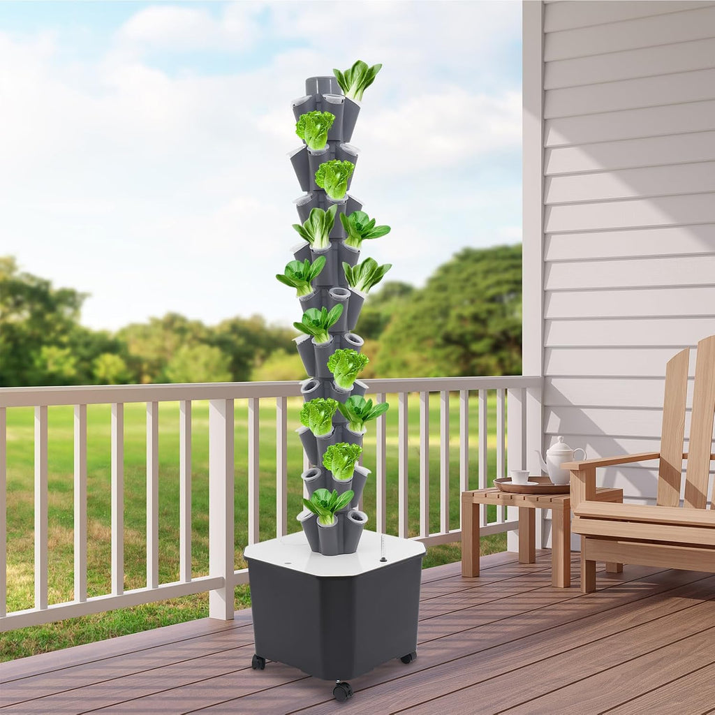 Hydroponics Growing System, 50-Plants Indoor Hydroponic Tower with Pump System, Vertical Garden Planter with Wheels