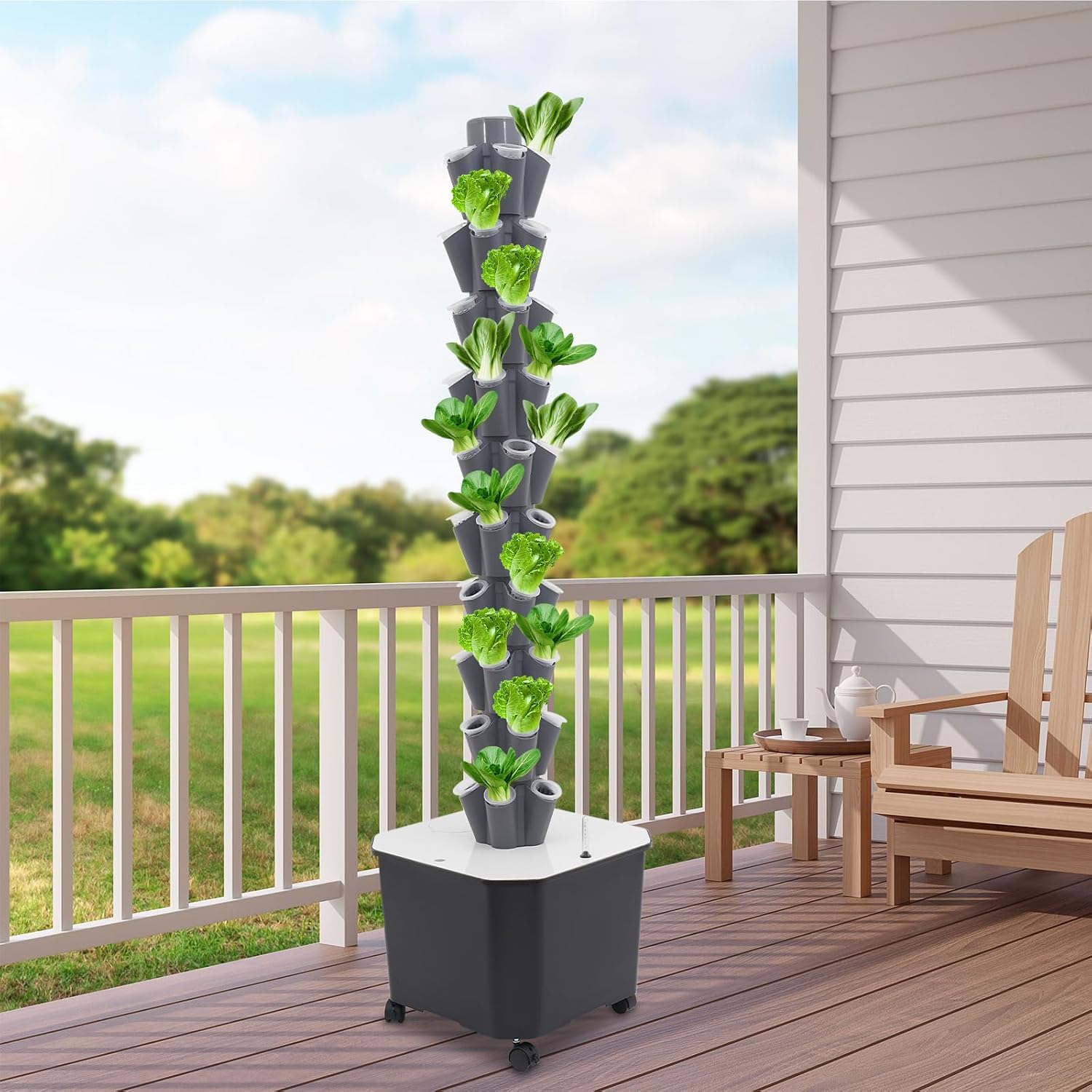 Hydroponics Growing System, 50-Plants Indoor Hydroponic Tower with Pump System, Vertical Garden Planter with Wheels