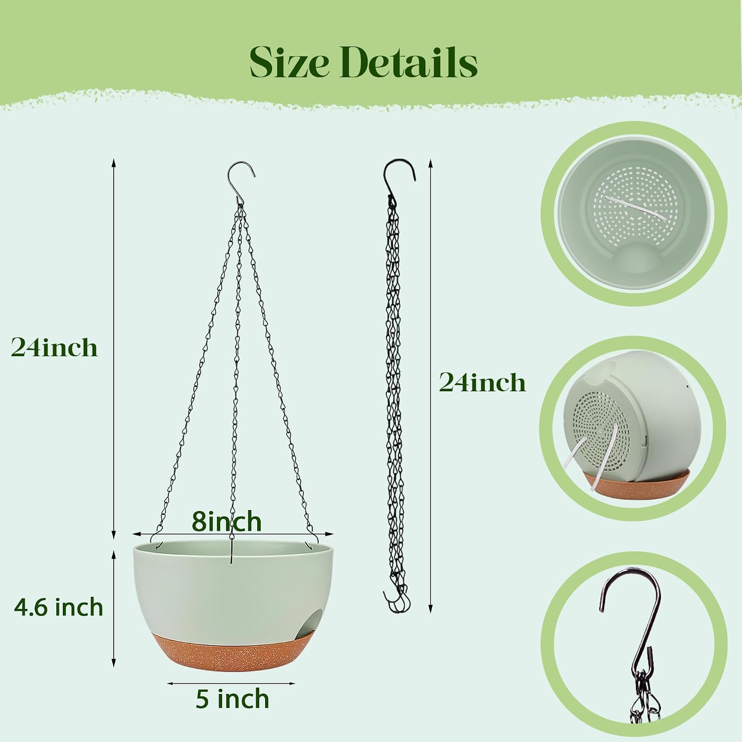 Set of 4-8 Inch Self Watering Hanging Planters for Indoor Outdoor，Hanging Plant Pots with Drainage & Removable Tray