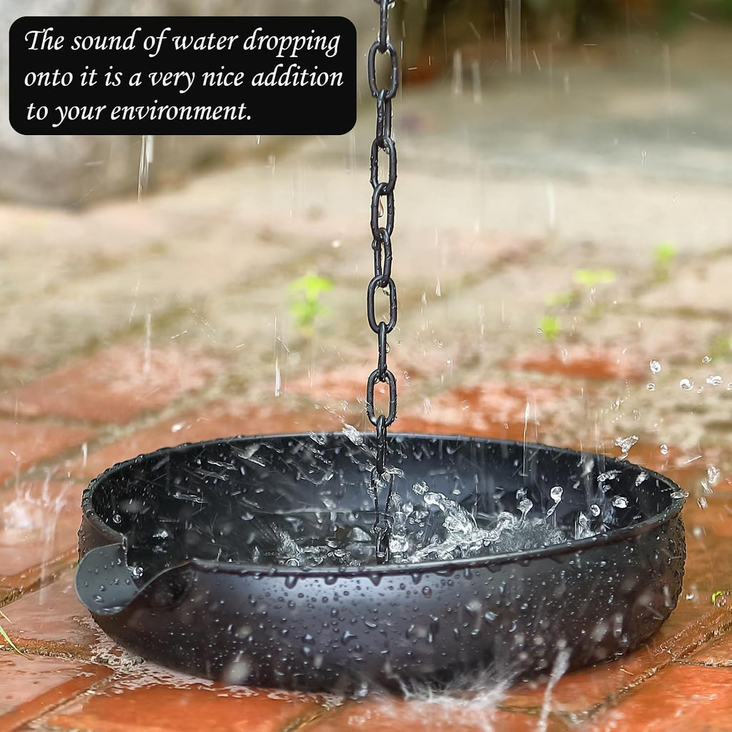 Rain Chain Anchoring Basin, Metal Bowl for Rain Chain Downspout Gutters, Black Rain Chain Basin of Chain Display for