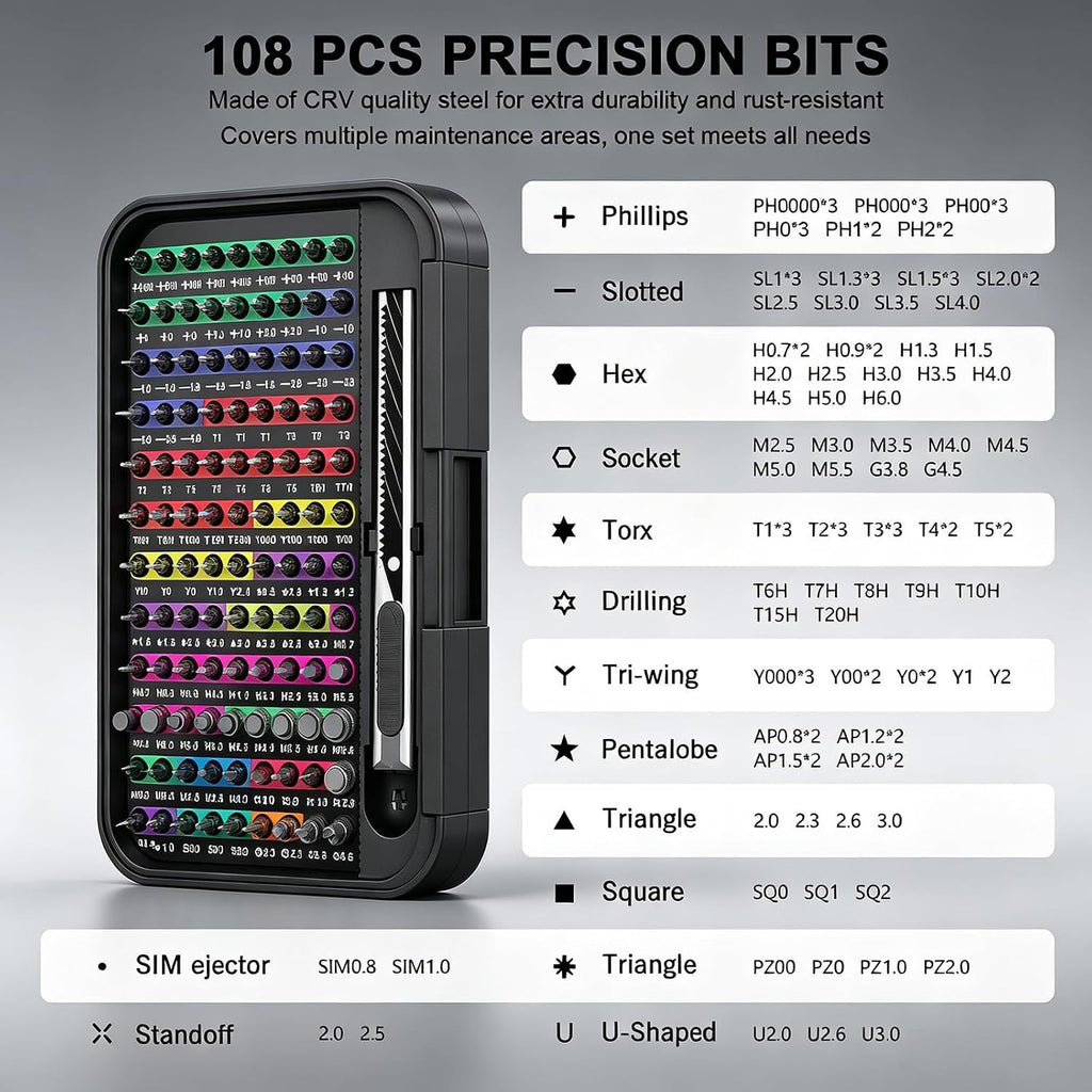 Succulent 132-in-1 Mini Precision Screwdriver Set, Color-Coded Manual Magnetic Tool Set, 132 Repair Accessories for