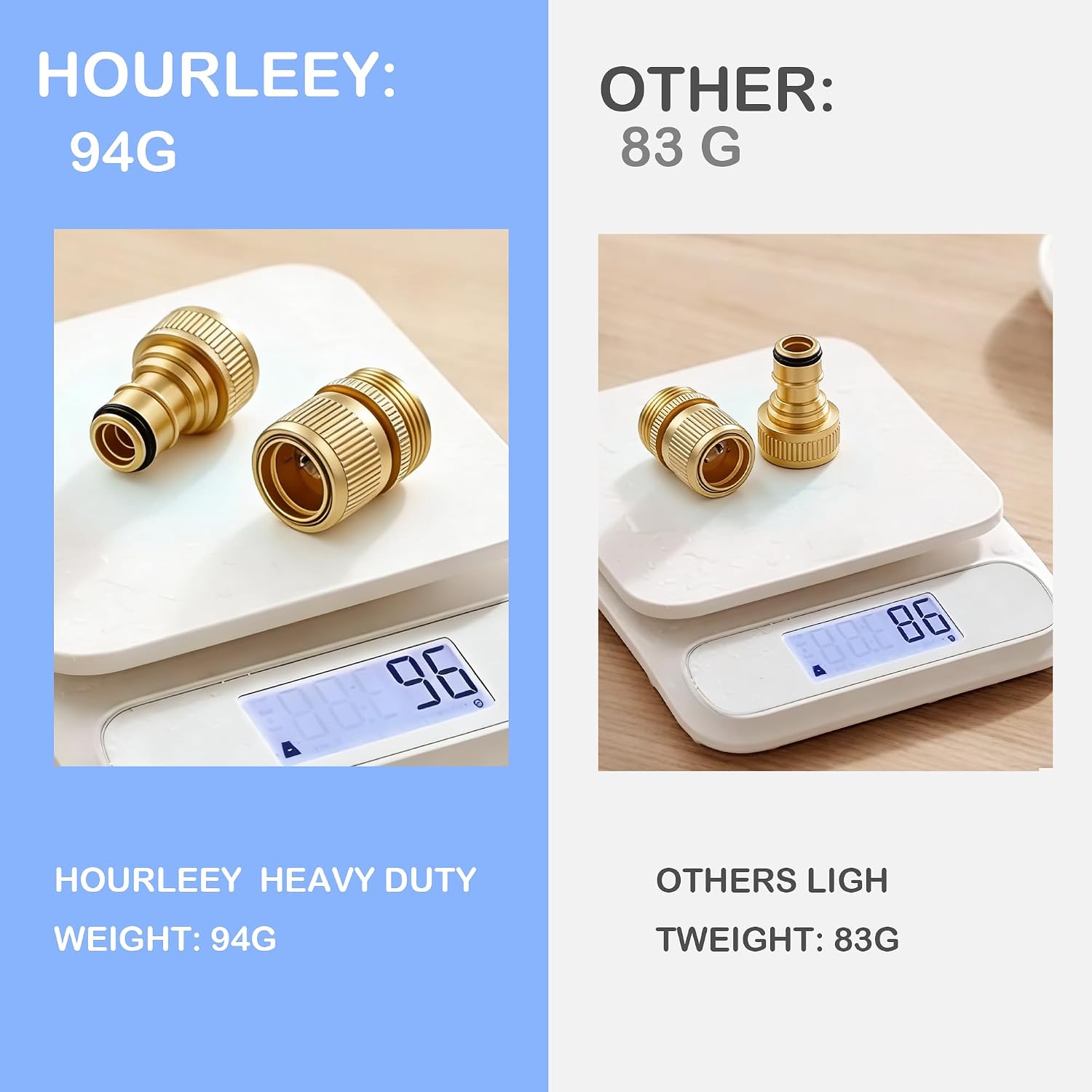 Hourleey Garden Hose Quick Connect, 6 Set Solid Brass 3/4 Inch GHT Thread Garden Hose Quick Connect Fittings, No-Leak