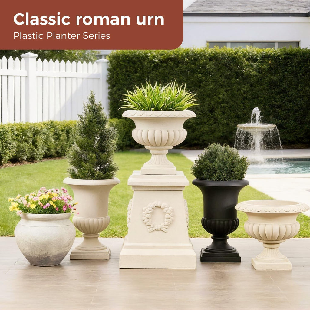 16 Inch Tall Round Planter Pot, 18.5" Dia Lightweight Plastic Planter | Removable Insert, Drainage Hole & Plug