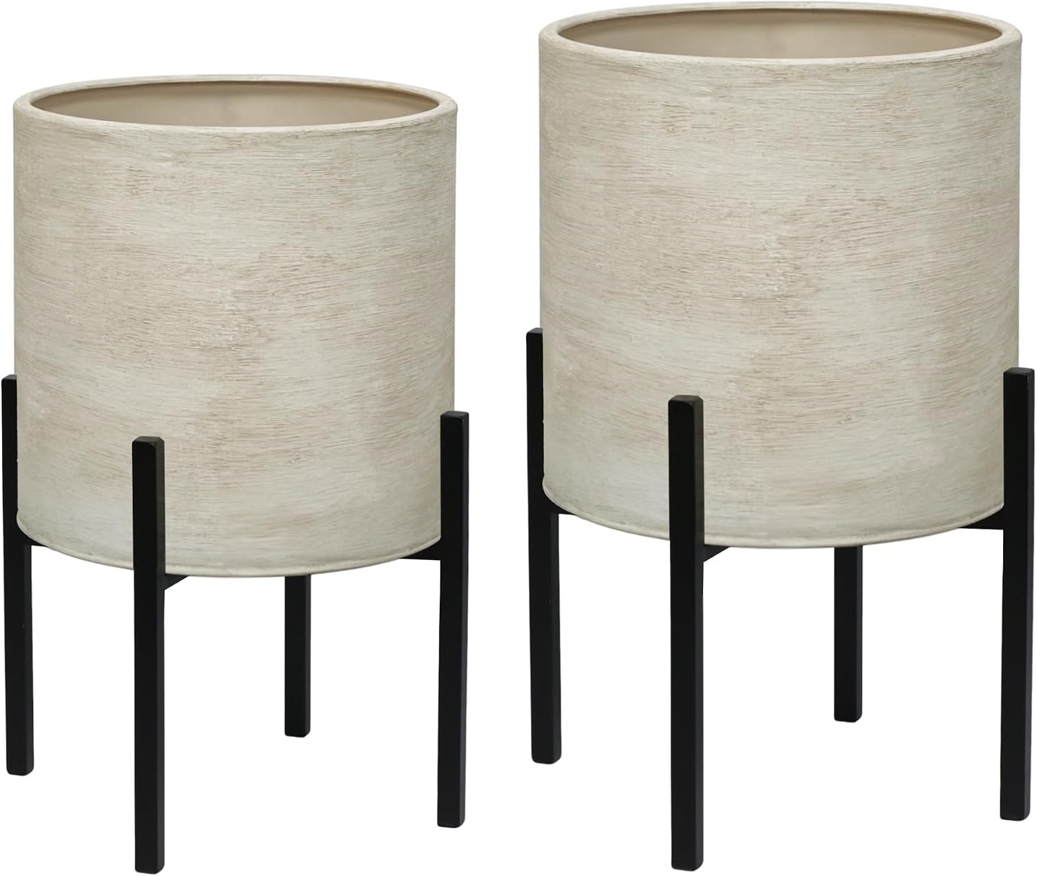 ARNIS Modern Plant Pots, Set of 2 Large Planters with Stand, Decorative Planters, Metal Pots with Drainage Holes for