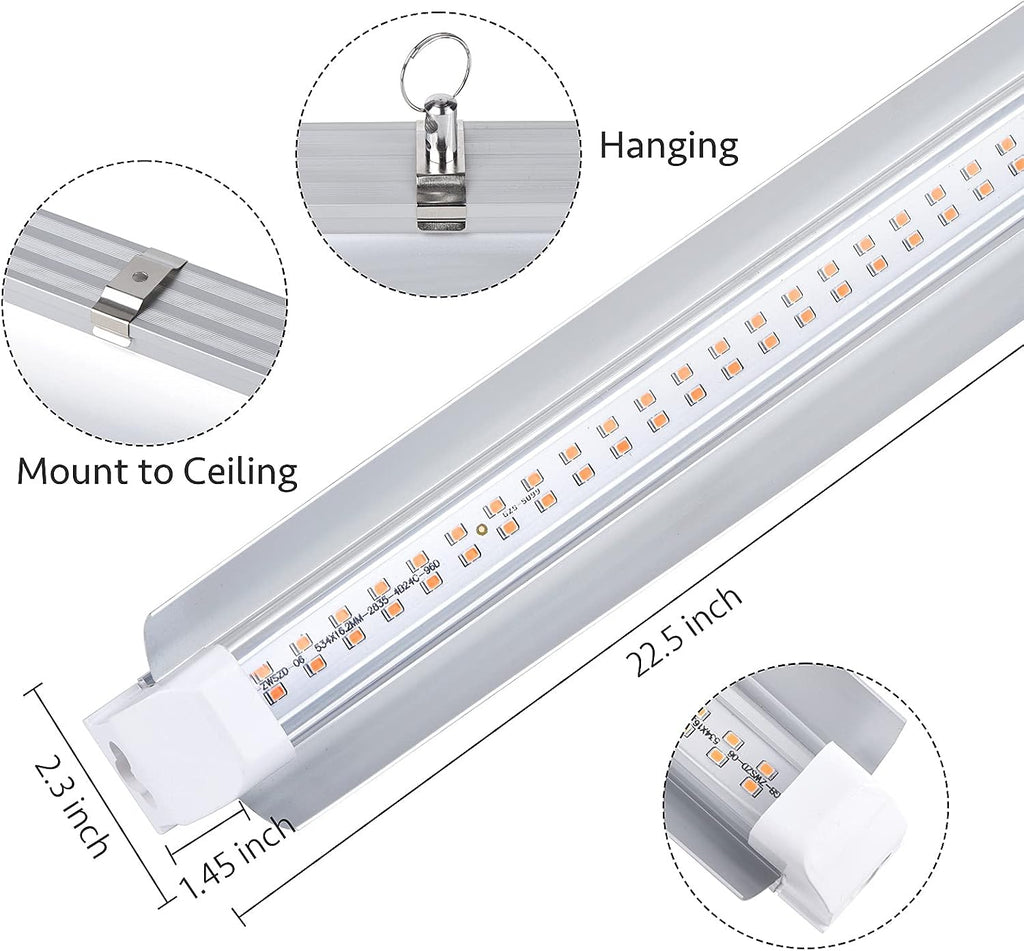 Grow Light, 2ft T8,100W(4 x 25W, 600W Equivalent), Super Bright, Full Spectrum Sunlight Plant Light, LED Grow Light