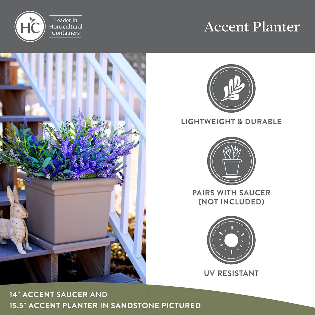 The HC Companies Accent Square Plant Pot w/Drainage - Classic Planters for Outdoor Plants & Indoor Plants - Lightweight