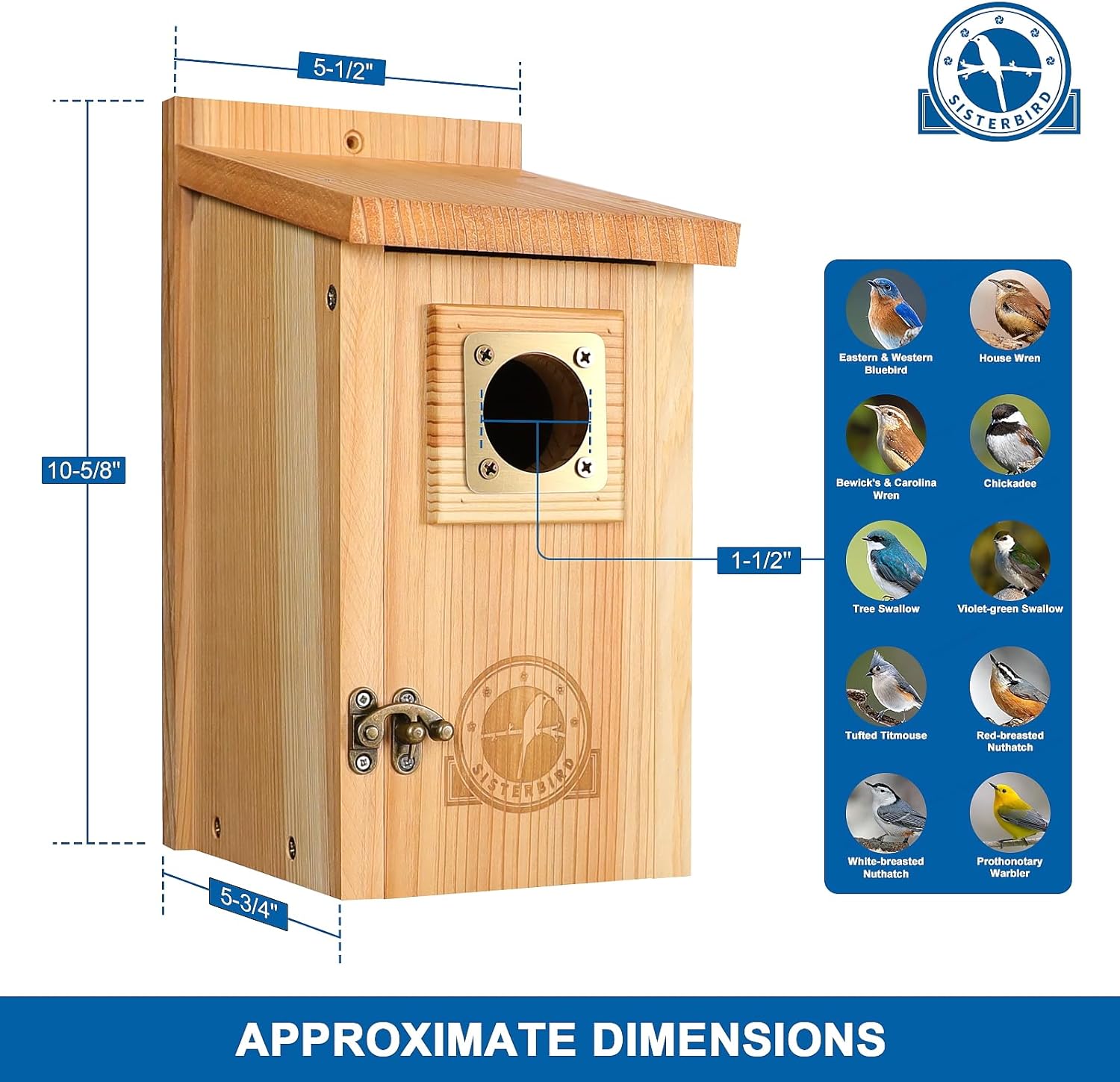 SISTERBIRD Bird Houses for Outside Clearance with Copper Guard, Cedar Bird House Outdoor, Bluebird Finch Swallow Wren