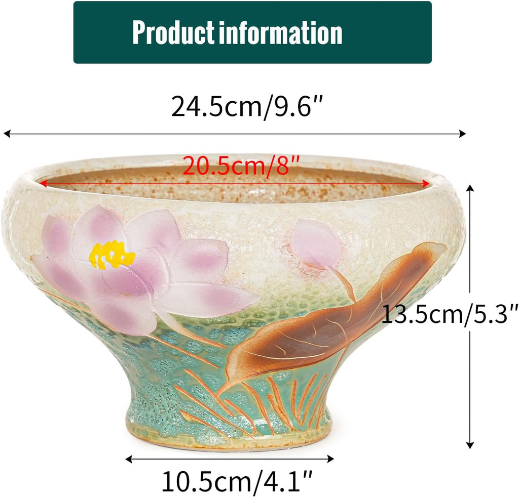 Sungmor 9.6 Inch Large Succulent Plant Pots, Pretty Hand Painted Ceramic Planter with Drainage, Indoor Outdoor Cactus