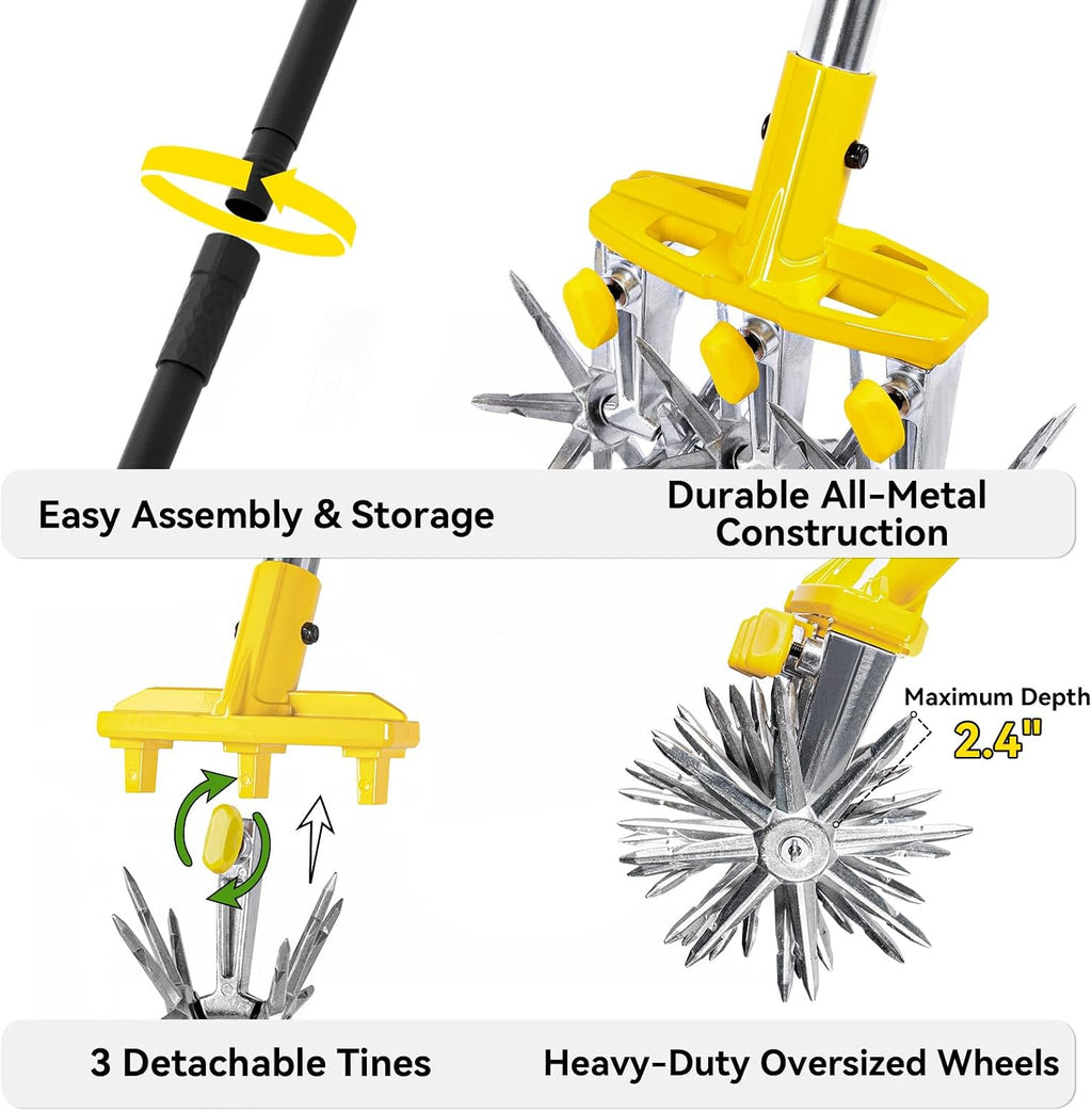 Rotary Cultivator Garden Tool with Extra-Large Tines, 74-Inch Long Handle Manual Tiller Cultivator, Heavy-Duty Rotary