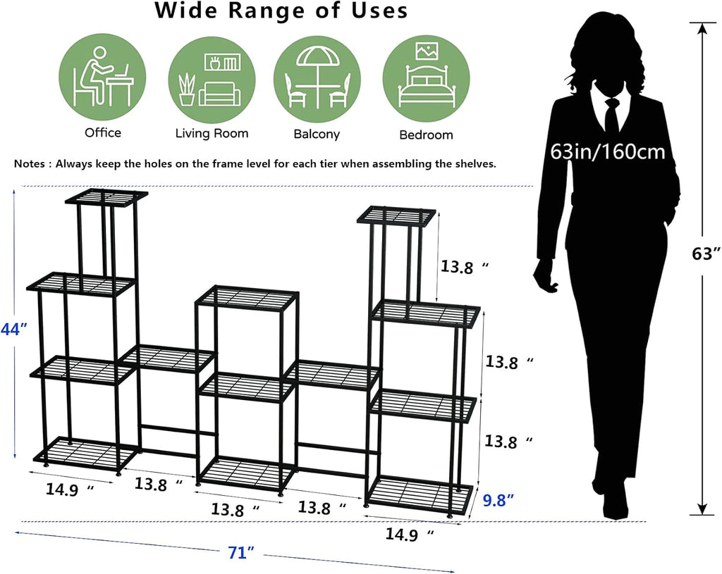 Twhep Tall Multi Tier Plant Stand, 13 Tiers Multifunctional Plant Stands for Indoor Plants, Decorative Black Steel