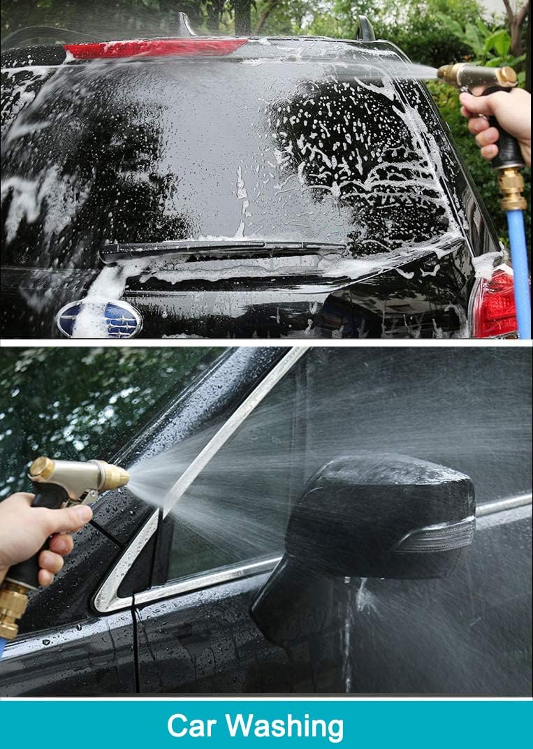 Garden Hose Nozzle, Heavy Duty Metal Brass Nozzle, 4 Spray Patterns | Full brass nozzle, ABS non-slip ergonomic grip.