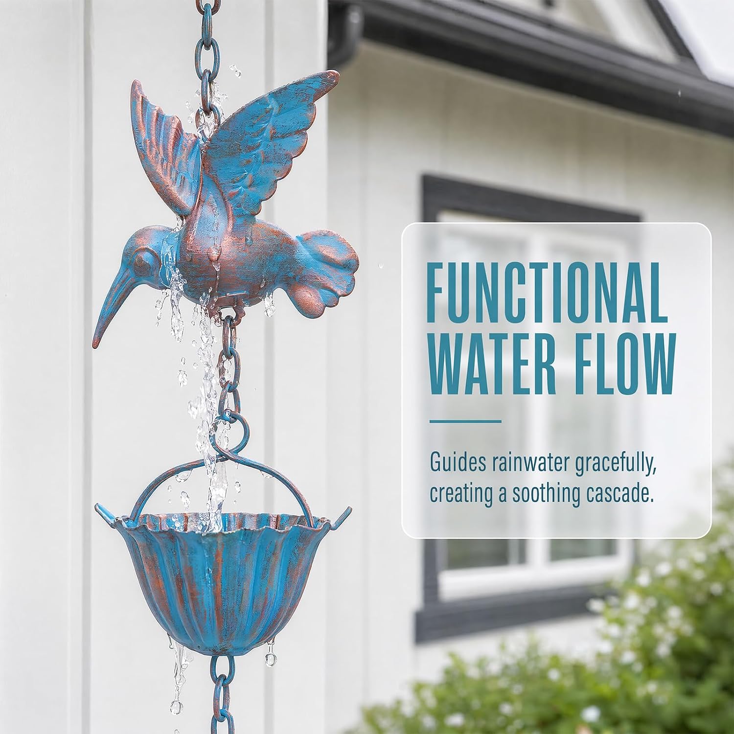 7.8 FT Rain Chain,Rain Chains for Gutters & Outside | 8 Hummingbird & 7 Metal Lotus Cup Rain Catcher,Decorative &