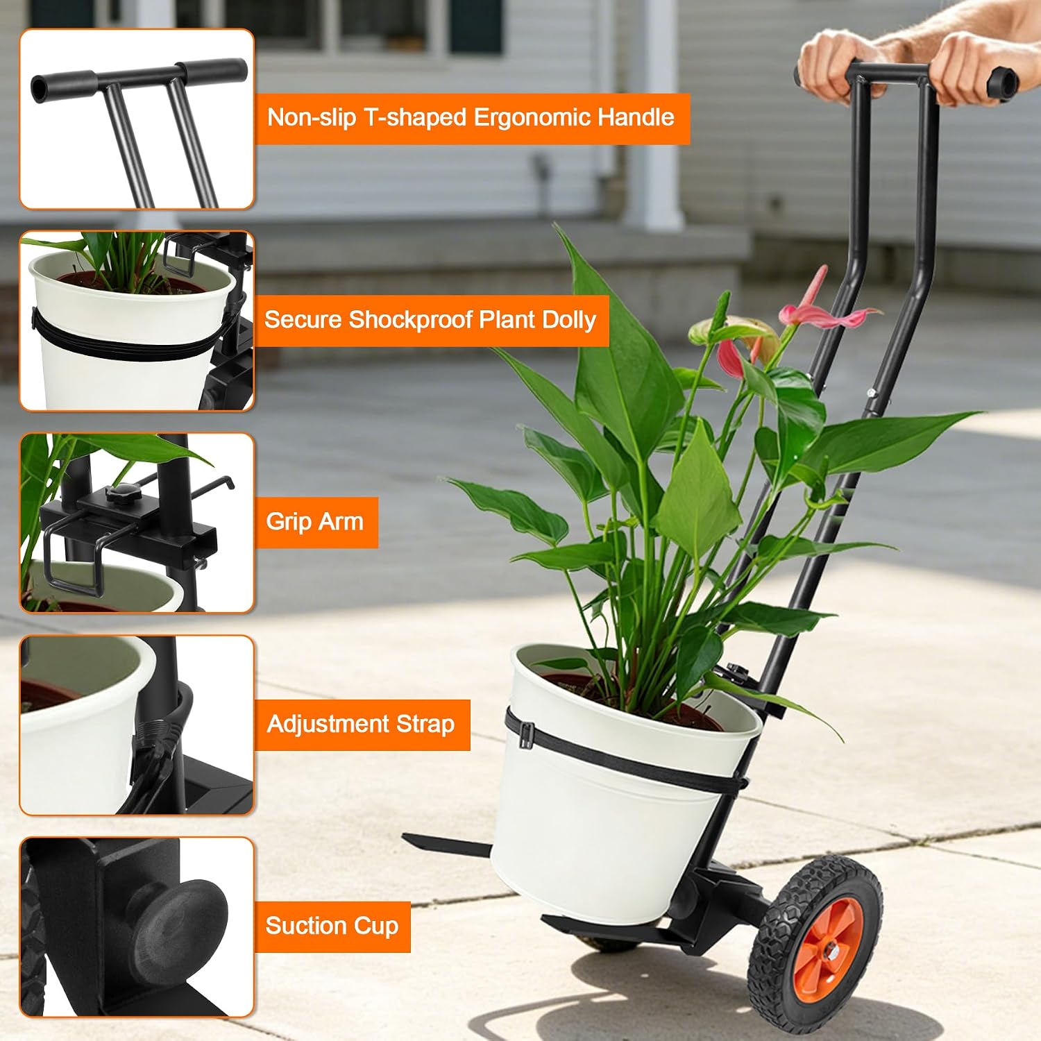 Plant Caddy with Wheels, Heavy Duty Plant Dolly Caddy Cart, 175LBS Plant Mover Cart with Adjustable Grabbing Arm
