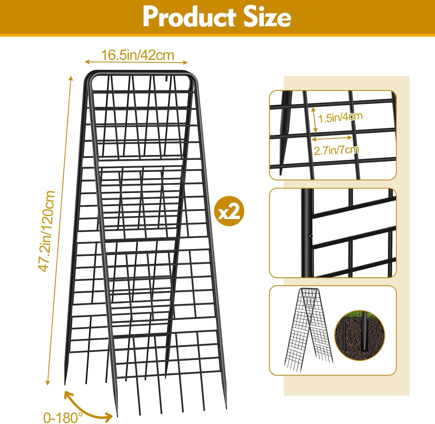 A-Frame Trellis for Climbing Plants Outdoor, 2 Pack Metal Garden Trellis | Heavy Duty Cucumber Climbing Trellis with
