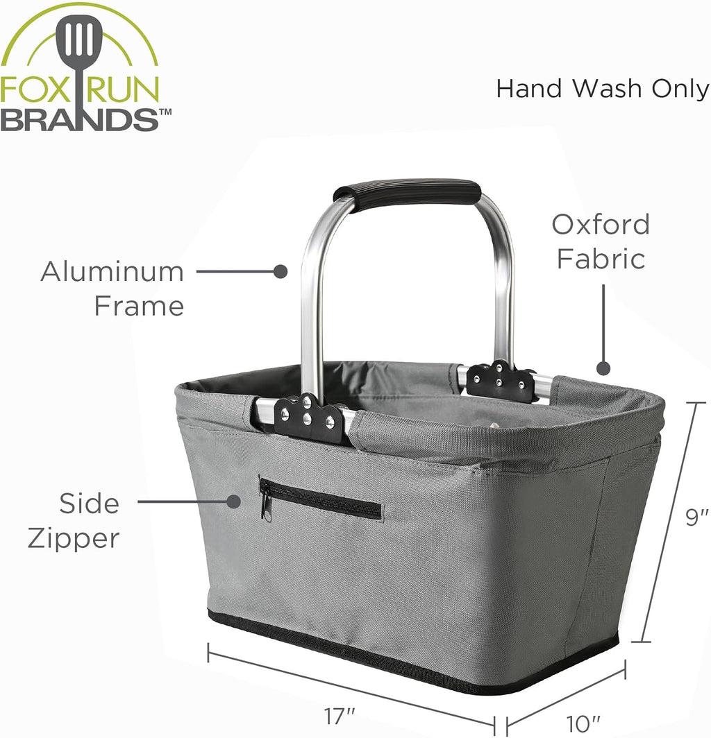 Fox Run Collapsible Shopping Basket with Handle, 17" x 10" x 9" Harvest and Picnic Basket