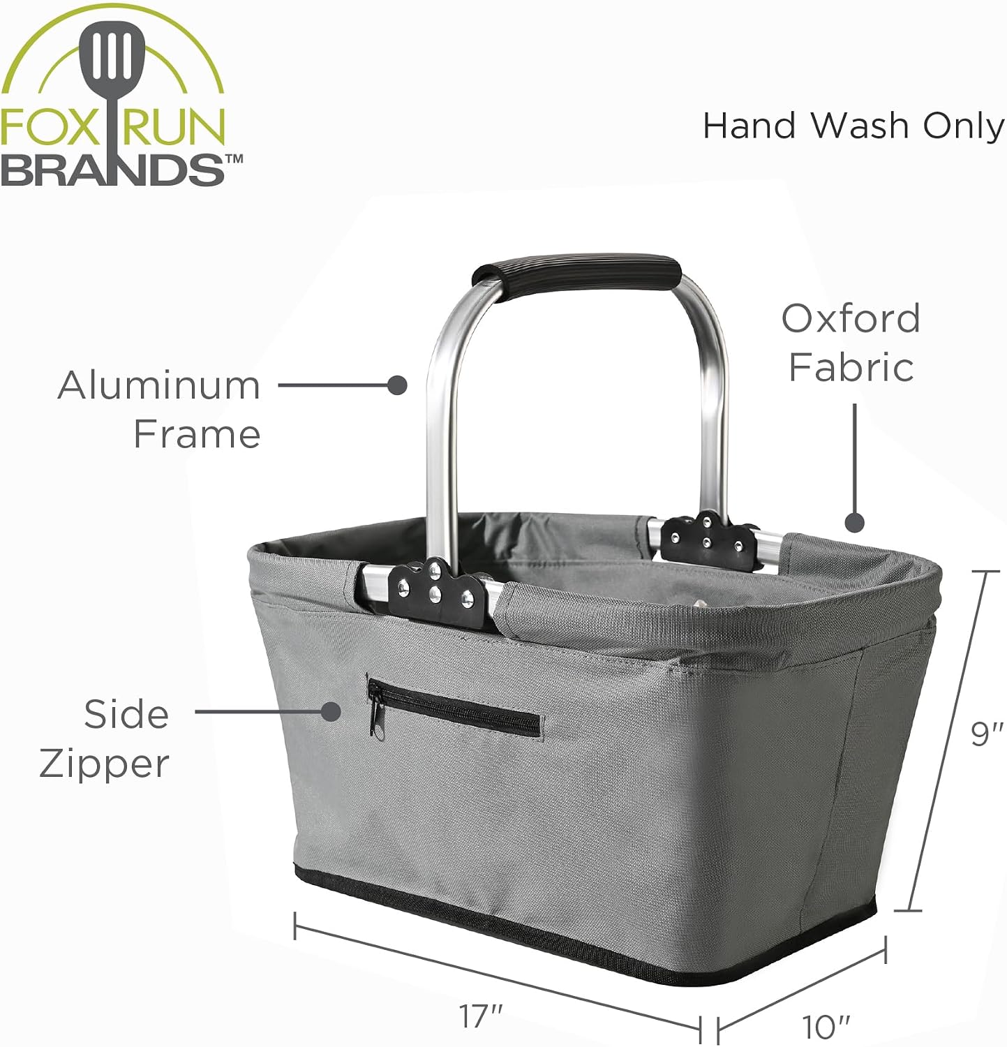 Fox Run Collapsible Shopping Basket with Handle, 17" x 10" x 9" Harvest and Picnic Basket