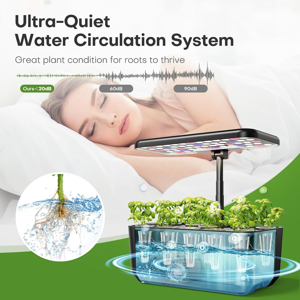 Indoor Garden Hydroponics Growing System: 10 Pods Kit with LED | Plant Germination Kit Herb Vegetable Growth Lamp