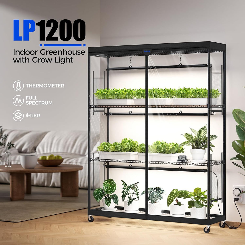 Barrina LP1200 Indoor Greenhouse with Grow Light, 4 Tier Stand with Tent | Adjustable Shelf, 150W TX-S50 3.2FT 5000K