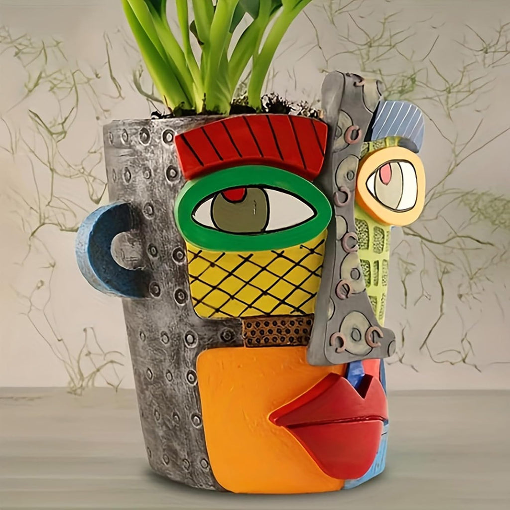 Colorful Abstract Resin Face Flower Pots, Picasso Brutalist Style Head Face Planters, Artistic Unique Pots for Plants