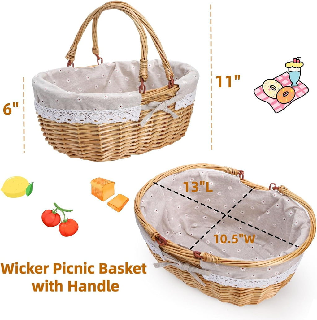 Dicunoy Wicker Picnic Basket with Handle, Large Empty Gift Basket to Fill, Open Top Market Harvest Baskets for Garden
