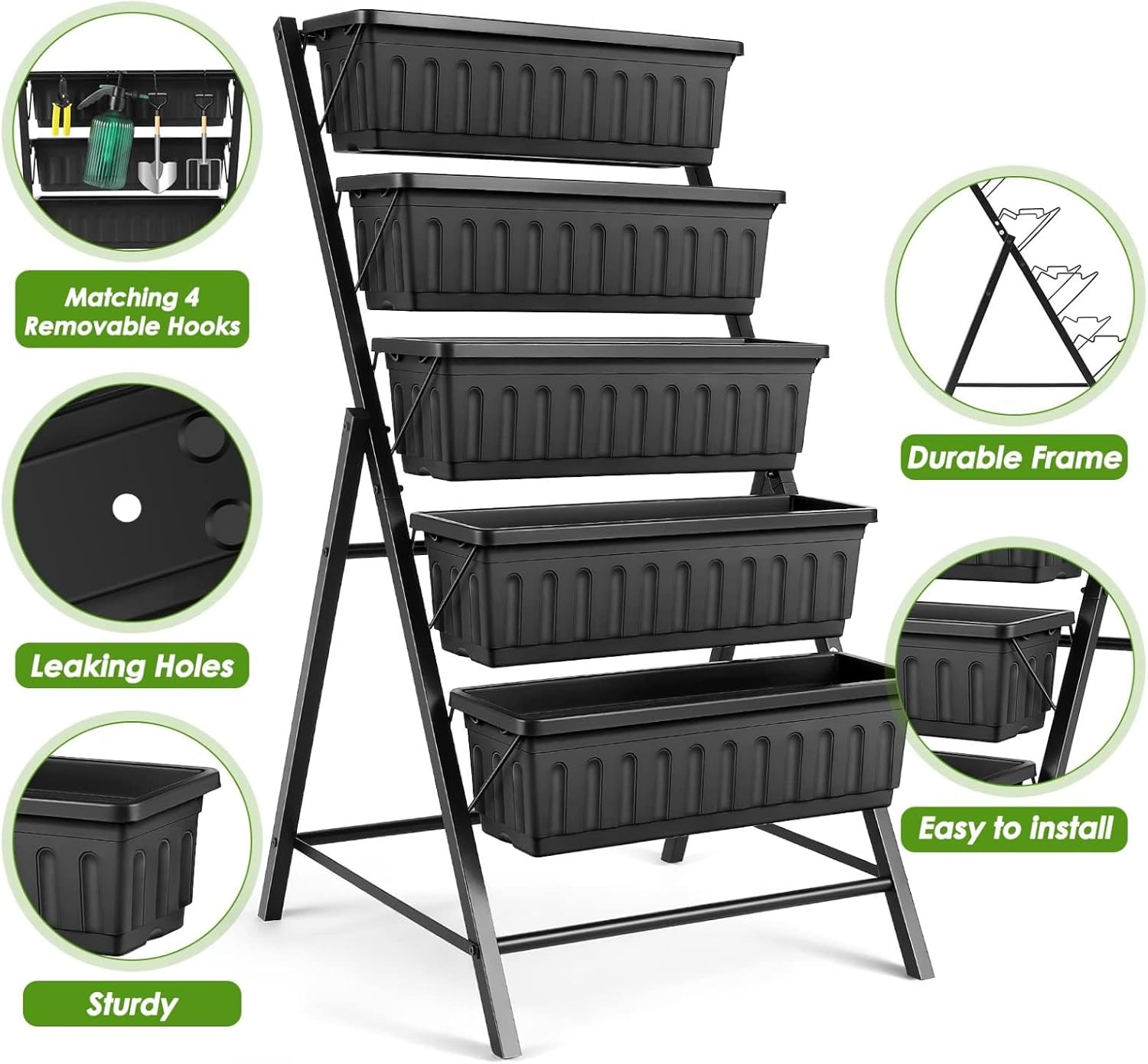 4FT Vertical Raised Garden Bed, 5 Tiers Elevated Planter Box, Black | Elevated Garden Bed Perfect for Patio Balcony