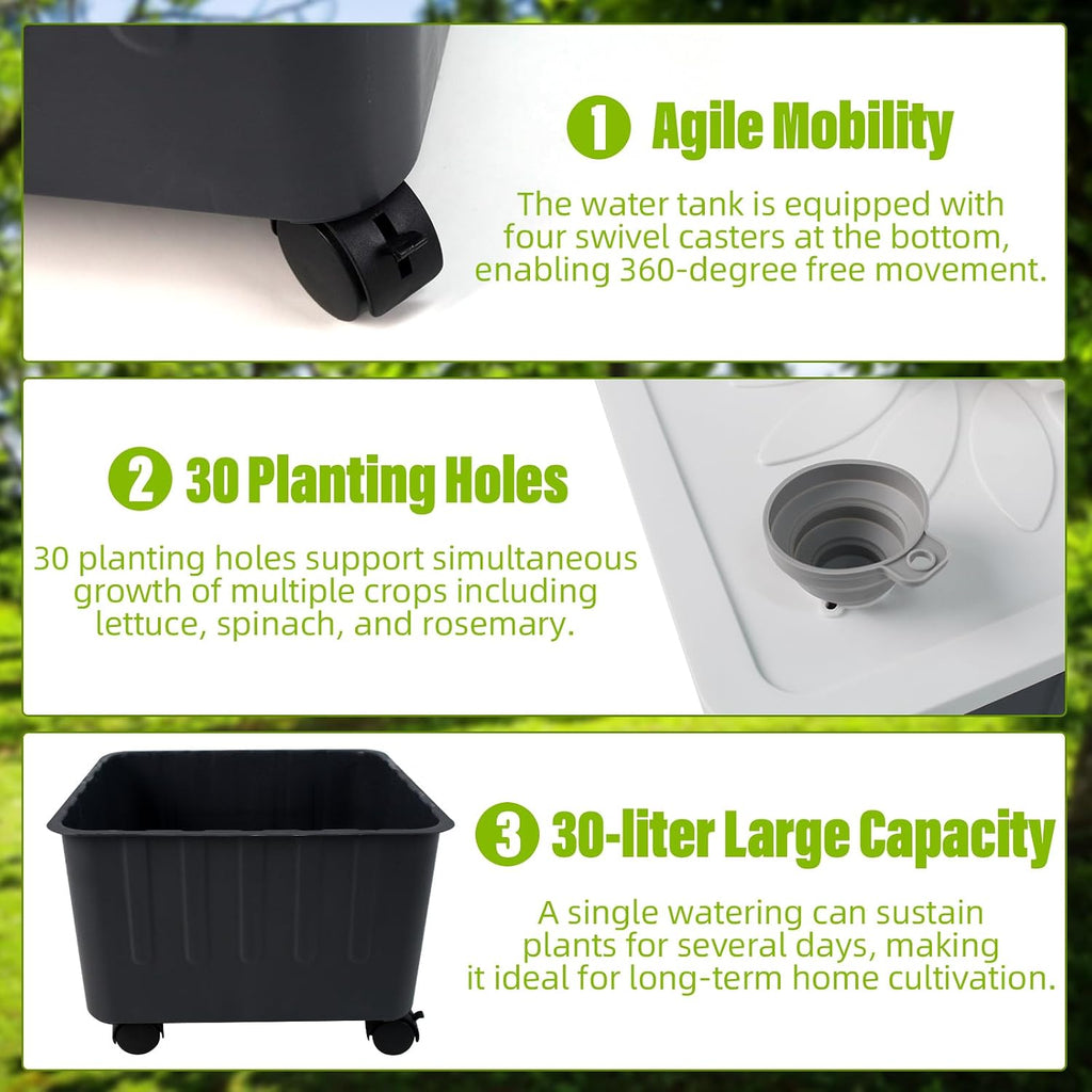 Hydroponics Growing System, Indoor Gardening System, Hydroponic Tower with 30 Liter Capacity Mobile Water Tank for
