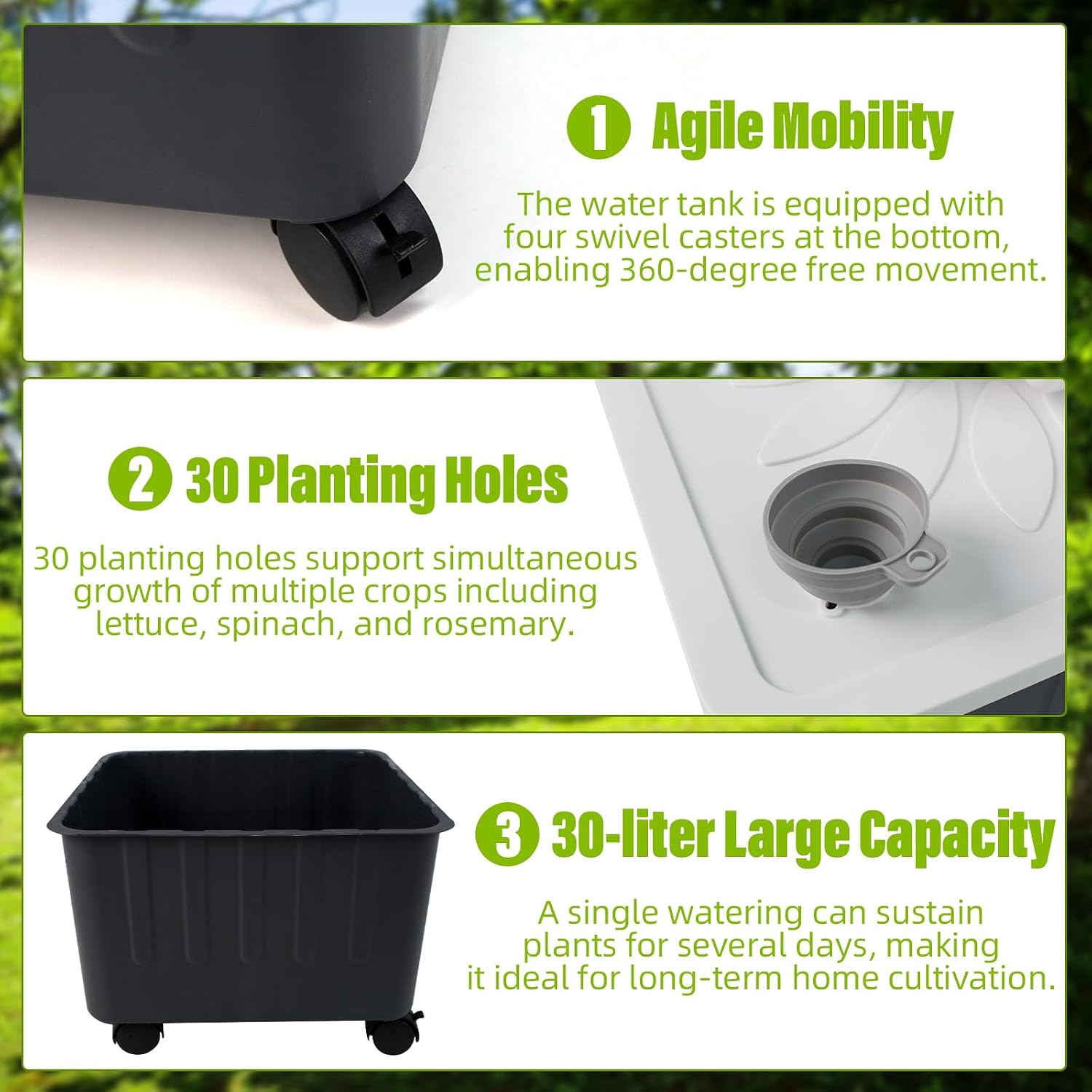 Hydroponics Growing System, Indoor Gardening System, Hydroponic Tower with 30 Liter Capacity Mobile Water Tank for