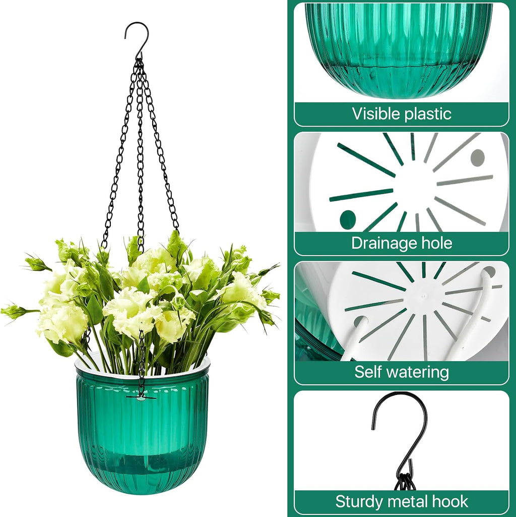 4Pcs Self Watering Hanging Planter, 6.5'' 4.5'' Hanging Plant Pots with Drainage Holes,Plastic Hanging Plant Flower