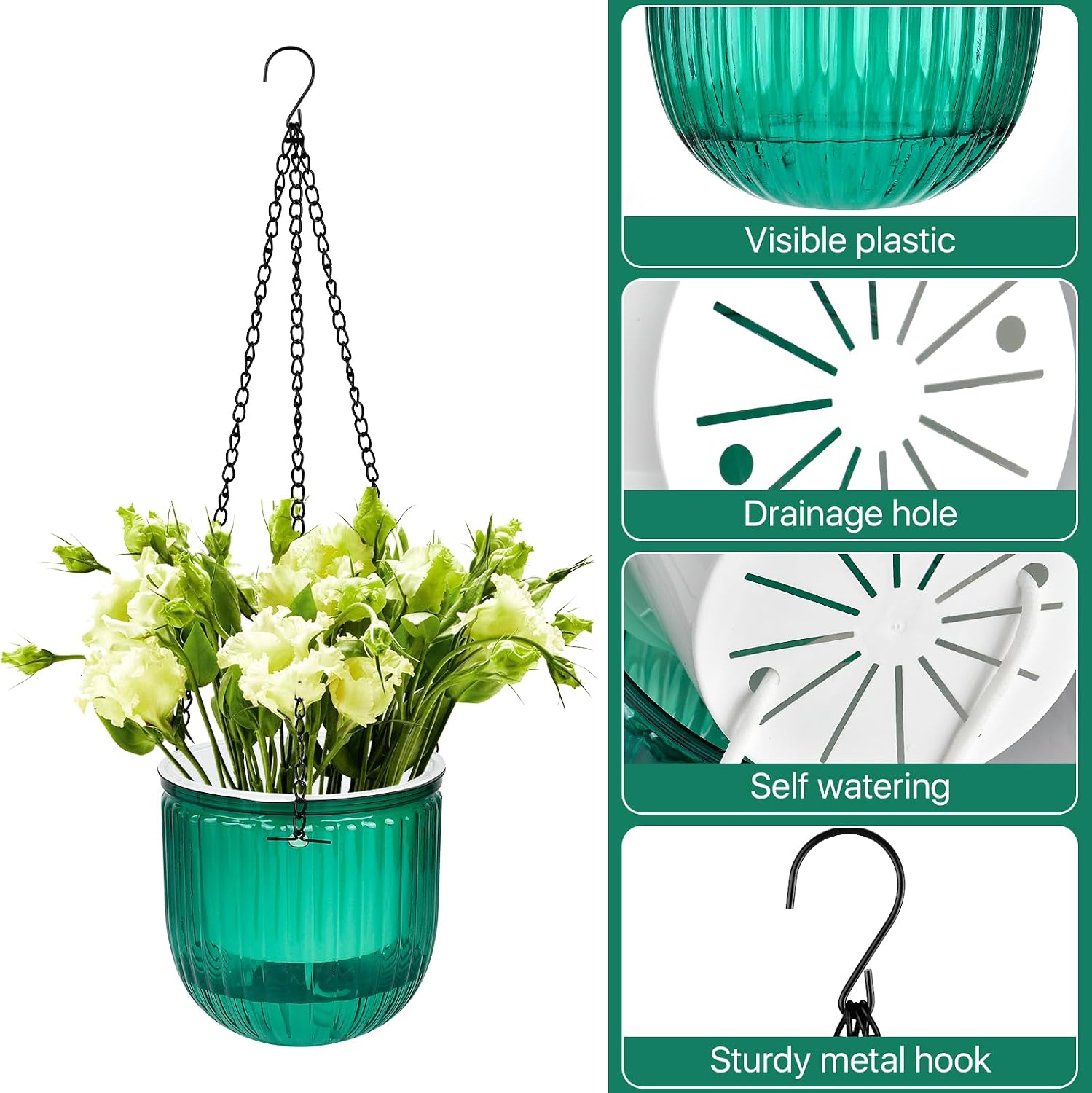 4Pcs Self Watering Hanging Planter, 6.5'' 4.5'' Hanging Plant Pots with Drainage Holes,Plastic Hanging Plant Flower