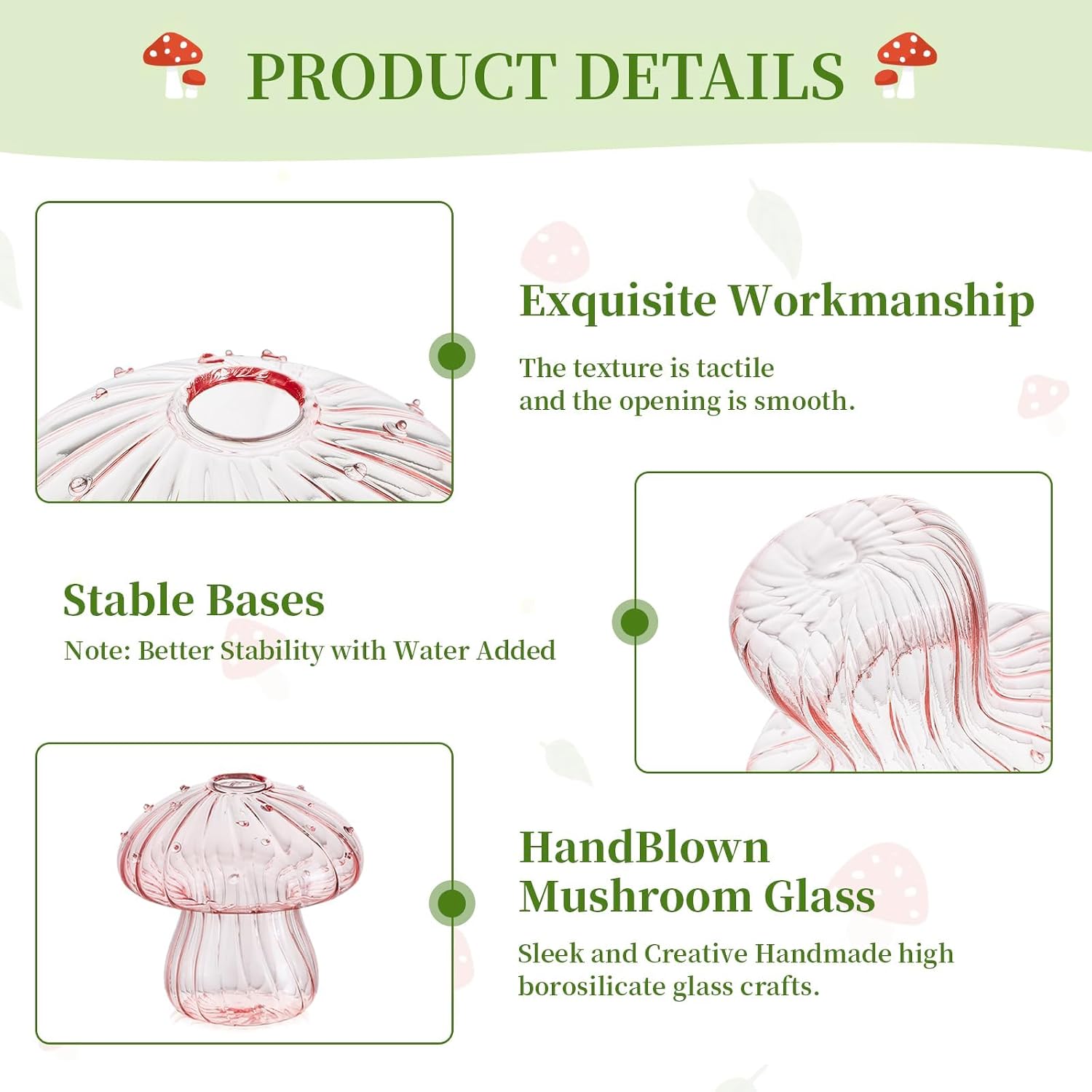 Glasseam Mushroom Plant Propagation Station: 5 Pcs Glass Mini Terrarium | Colored, Small Hydroponic Planter, Cute