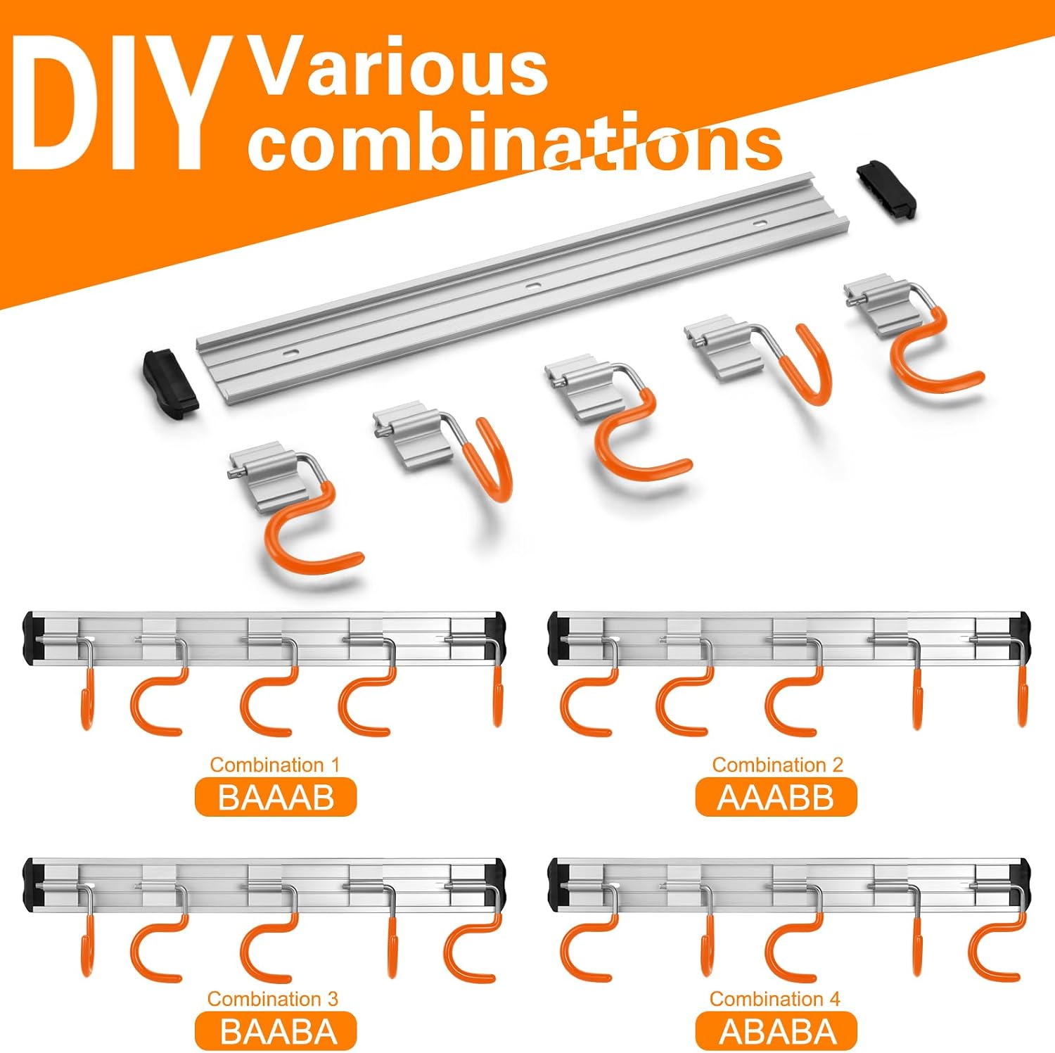 HUPBIPY 34.5'' Aluminum Alloy Garden Tool Organizer Wall Mount Garage Organizers and Storage with Hooks Tool Hangers