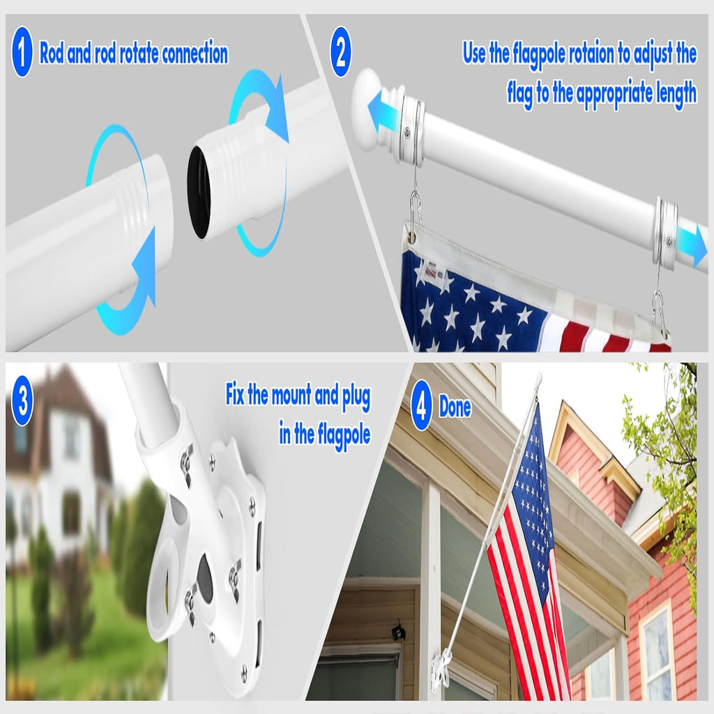 Anovo Flag Pole Kit- Upgraded Holder, Stainless Steel 6 FT Flag Poles with1 Inch Metal 360° Rotating Flag Pole Rings