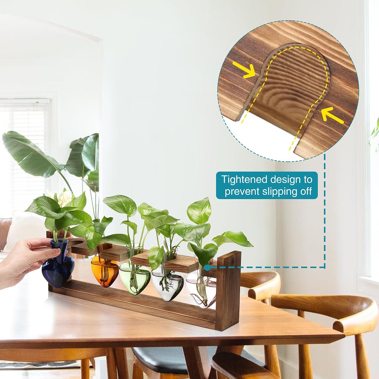 Plant Terrarium Hanging Propagation Stations Gift for Women | Air Plants Holder with Wooden Stand Heart Glass