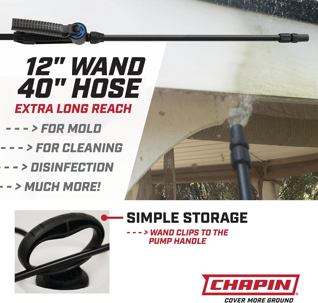 Chapin 20075 Bleach Pump Sprayer,1‑Gallon,Lawn&Garden,Bleach‑Resistant Poly Tank,Funnel‑Top,Anti‑Clog Filter,Adjustable
